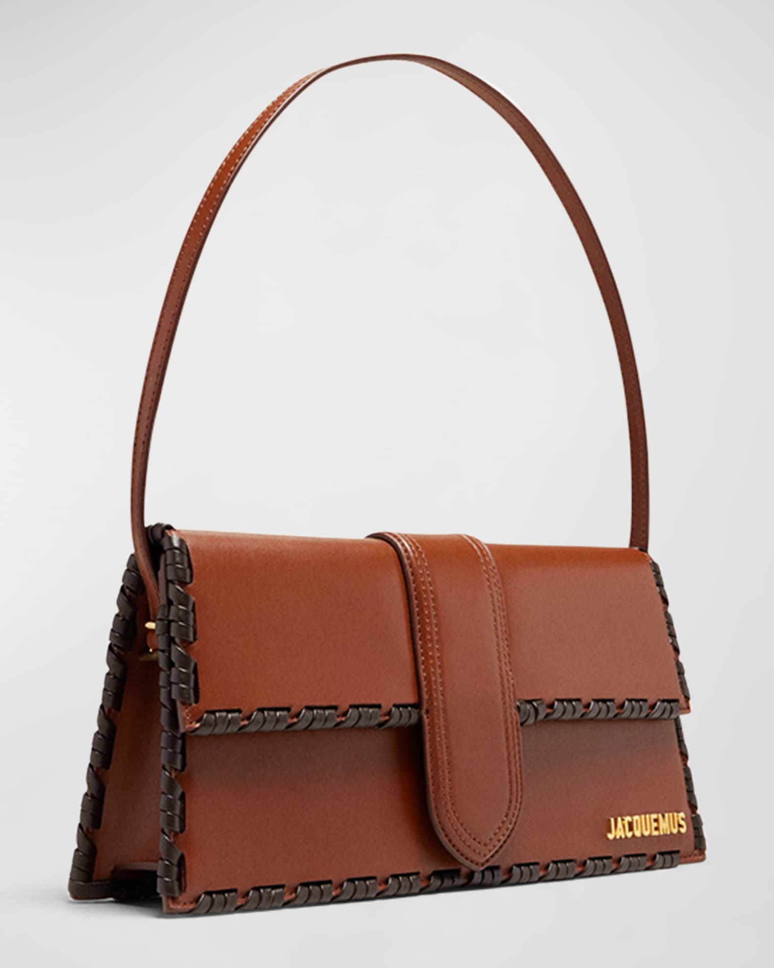 Jacquemus Le Bambino Long Woven Leather Shoulder Bag | Neiman Marcus