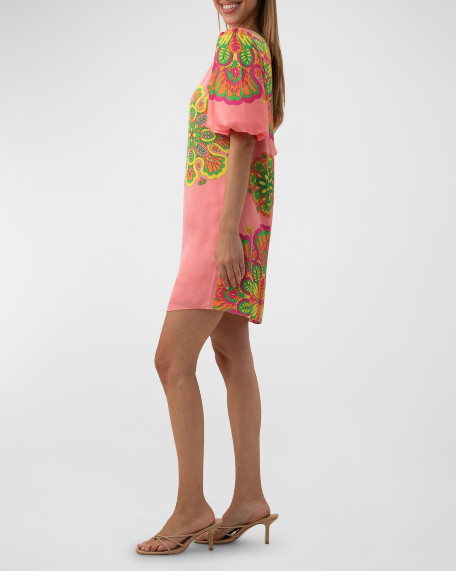 TRINA TURK Grenandine Floral Print Sequin Perforated Mini Dress
