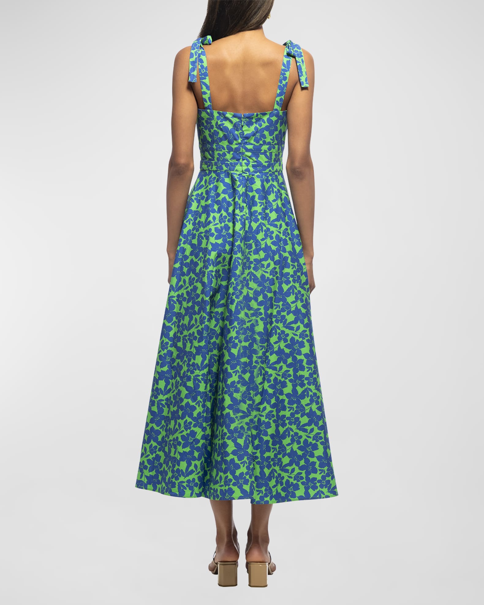 Shoshanna Majorelle Square-Neck Floral-Print Midi Dress | Neiman Marcus