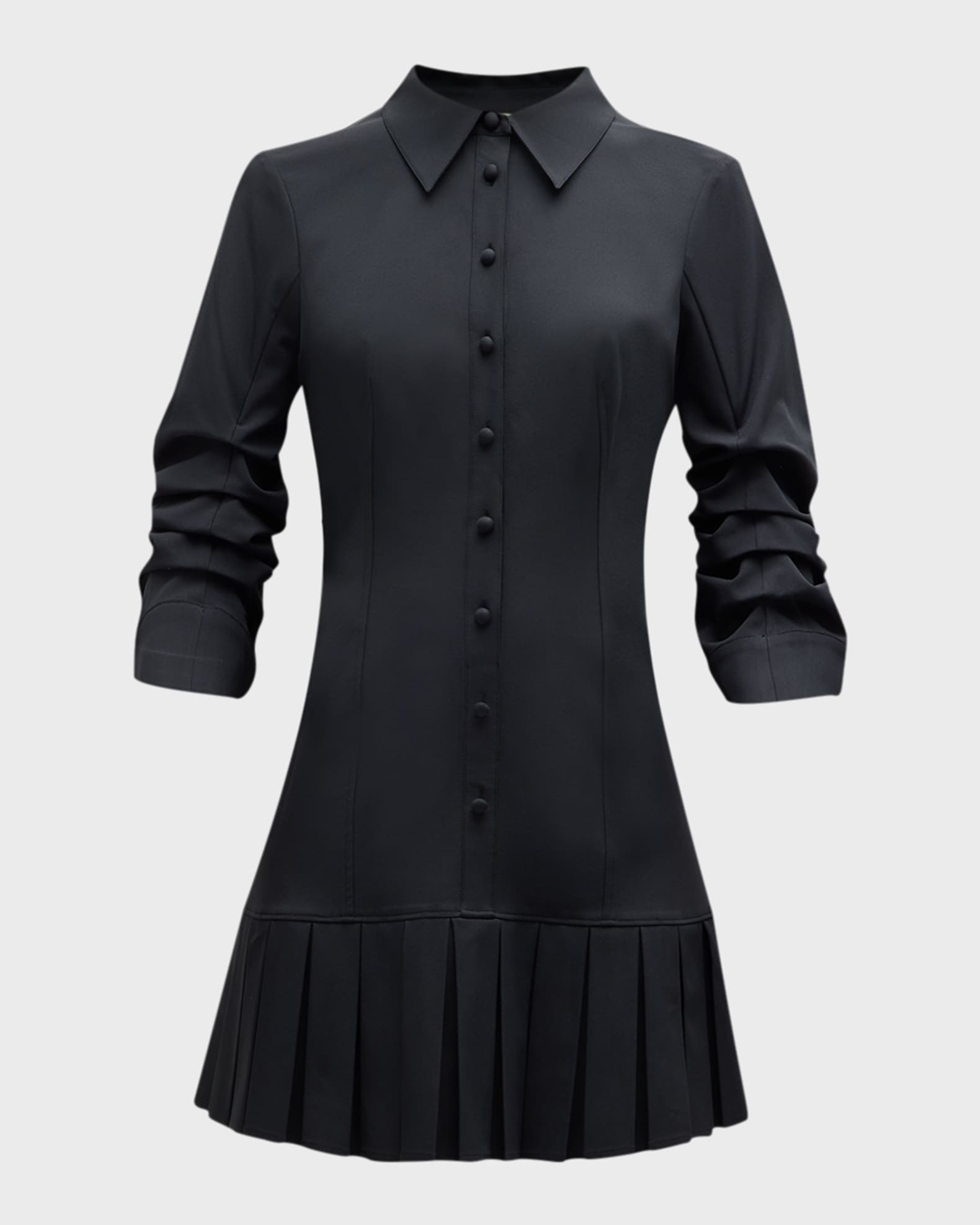 Lucilla Topstitched Pleated-Hem Mini Shirtdress 0