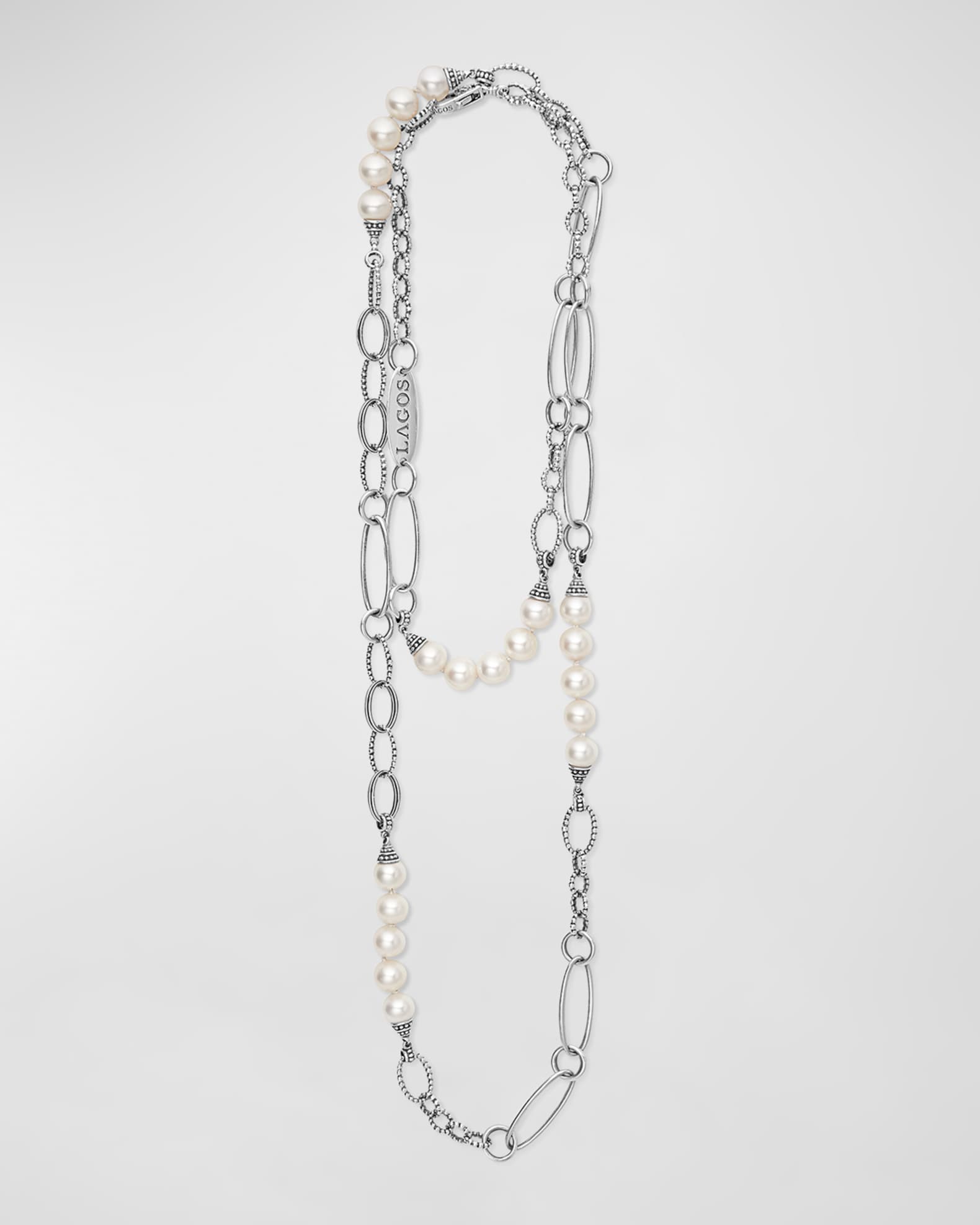 LAGOS Sterling Silver Luna Pearl Link Necklace, 32-34"L