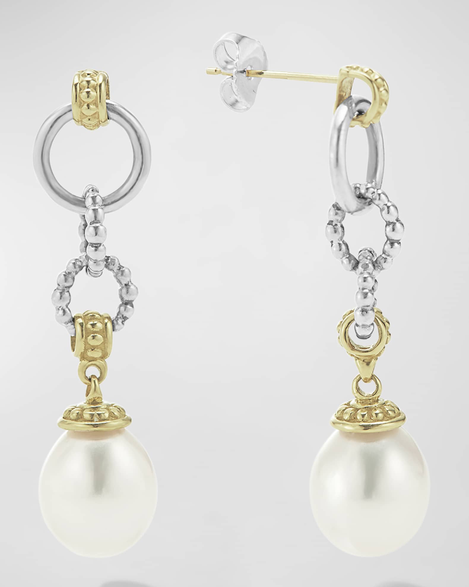 LAGOS Sterling Silver and 18K Gold Luna Pearl Smooth Drop Earrings