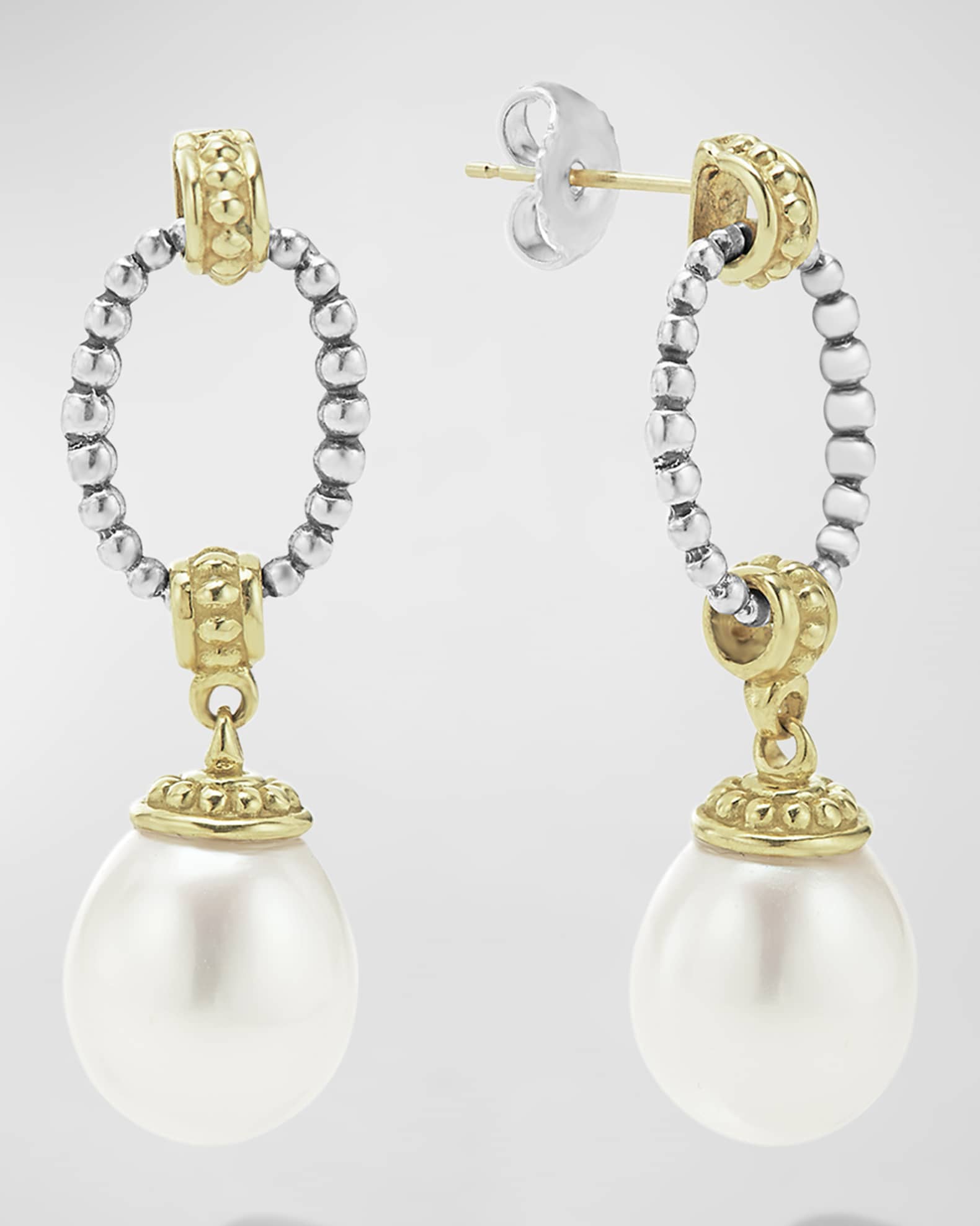 LAGOS Sterling Silver and 18K Gold Luna Pearl Caviar Drop Earrings