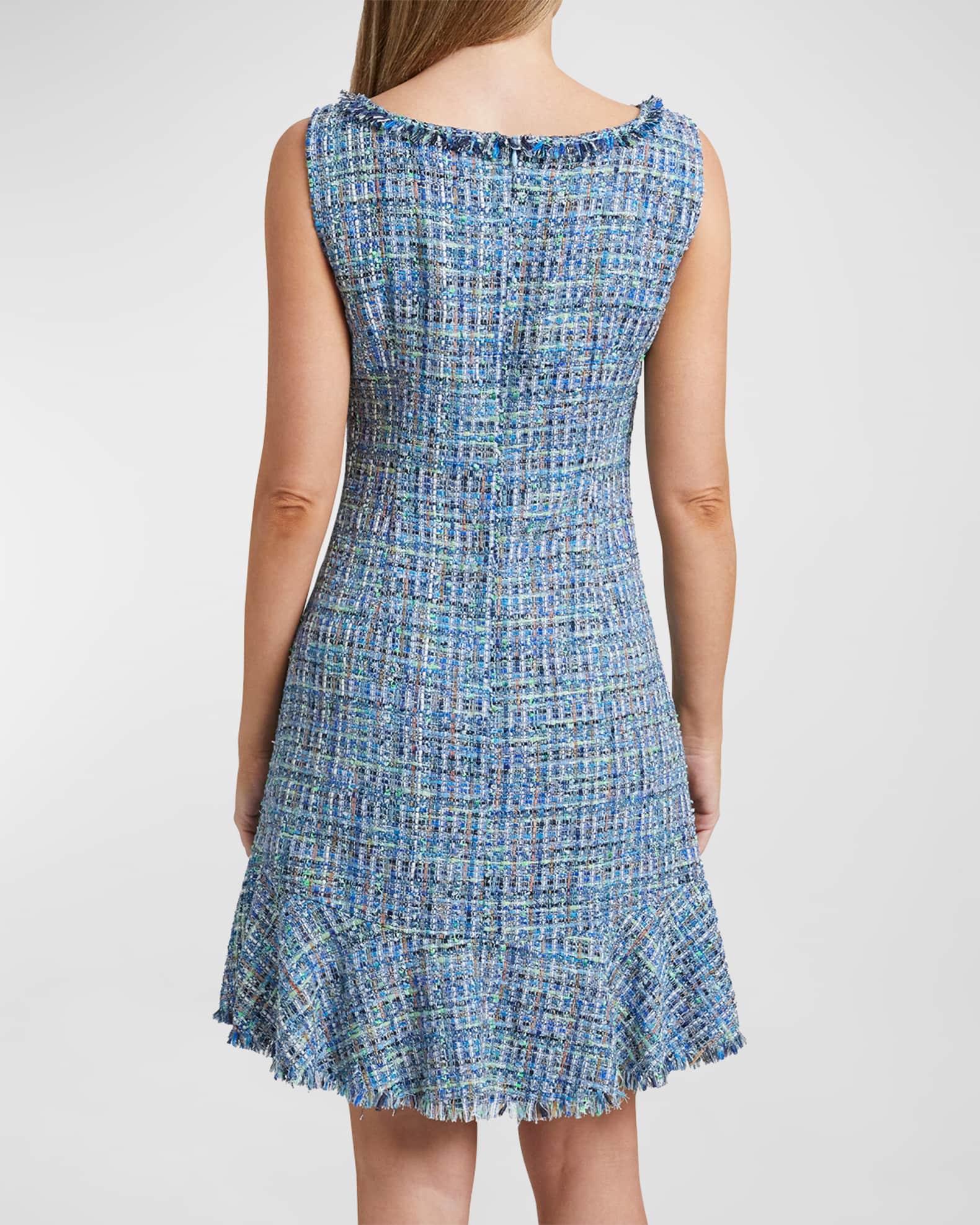 Santorelli Celine Sleeveless Fringe Tweed Mini Dress | Neiman Marcus