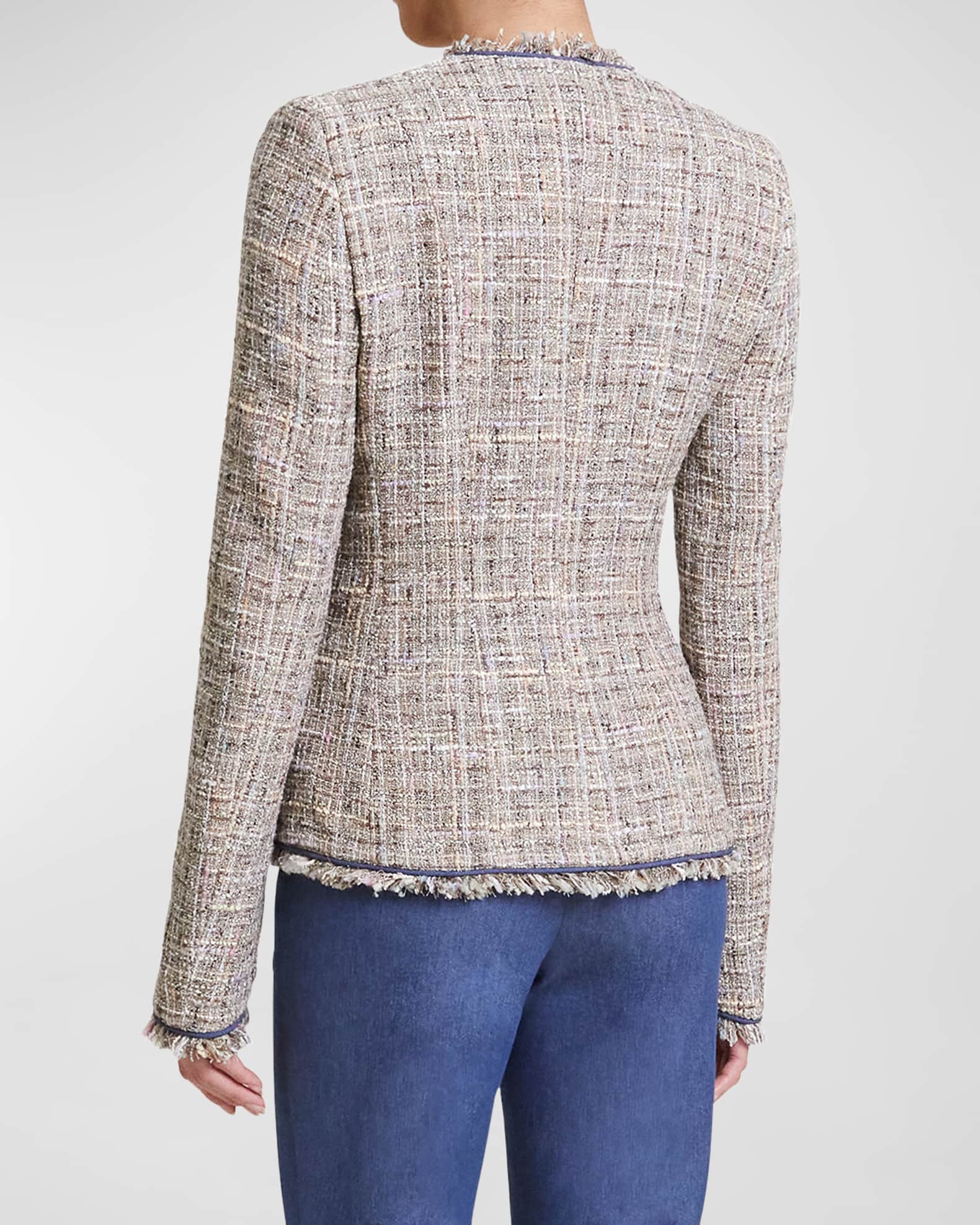 Santorelli Cynthia Fringe-Trim Tweed Jacket | Neiman Marcus