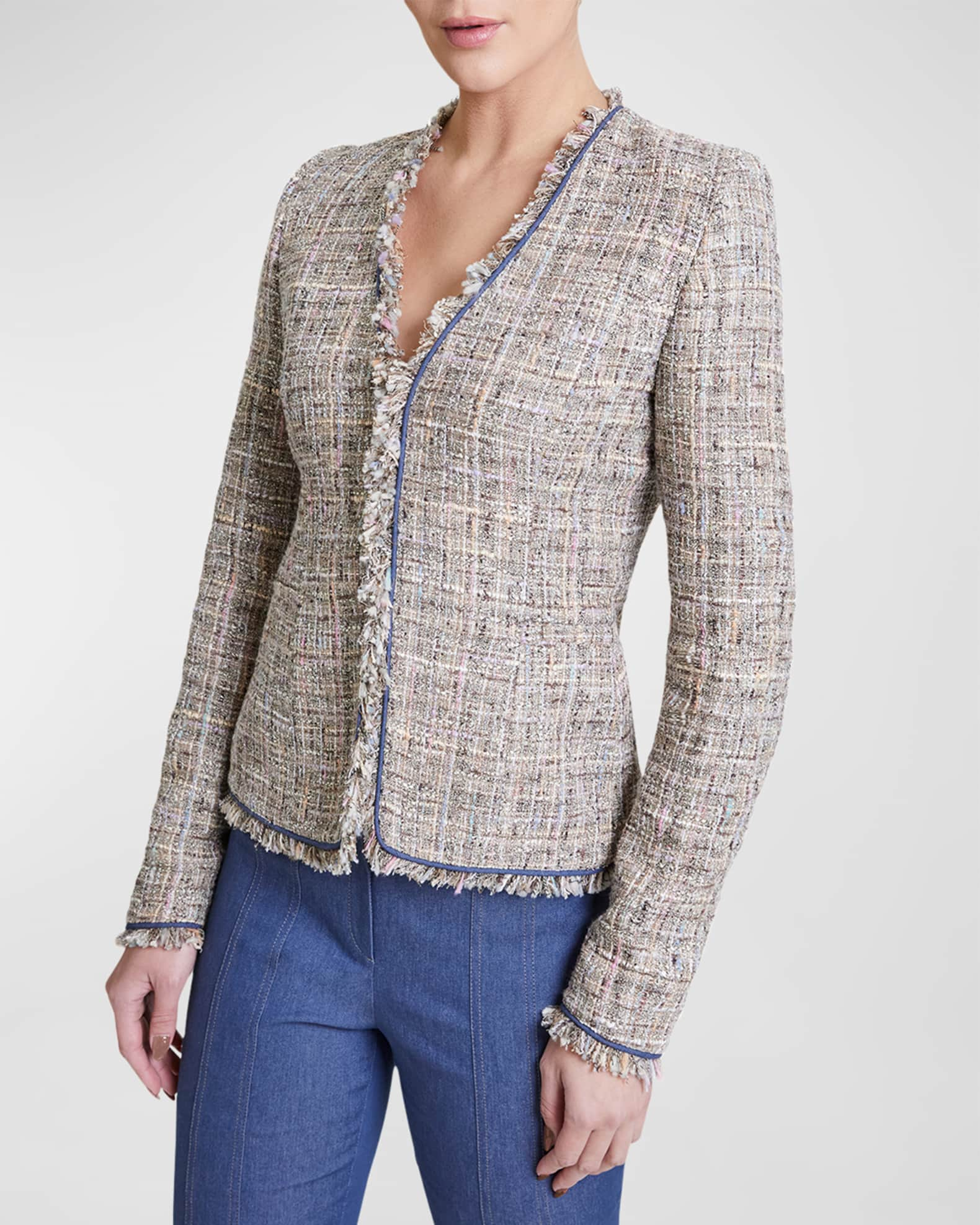 Santorelli Cynthia Fringe-Trim Tweed Jacket | Neiman Marcus