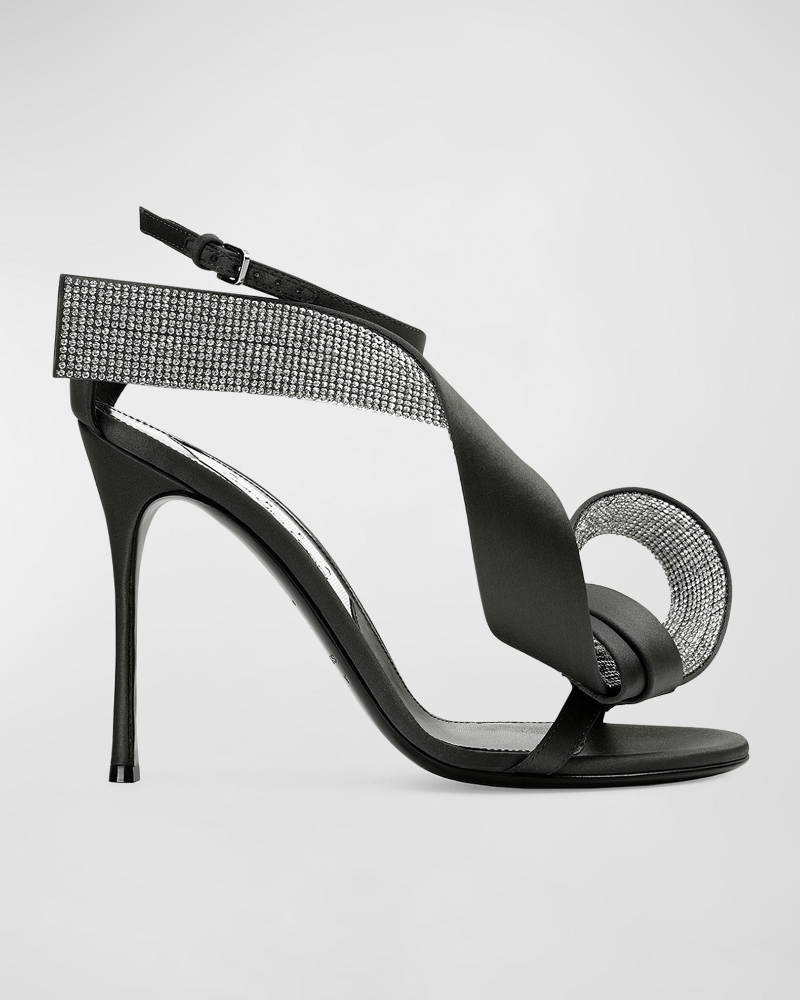 Women's High Heel Wedding Sandals Satin Ankle Strap Peep Toe Back Zipper Sandals Rhinestones Prom Party Wedding Court Shoes,Black,3 UK