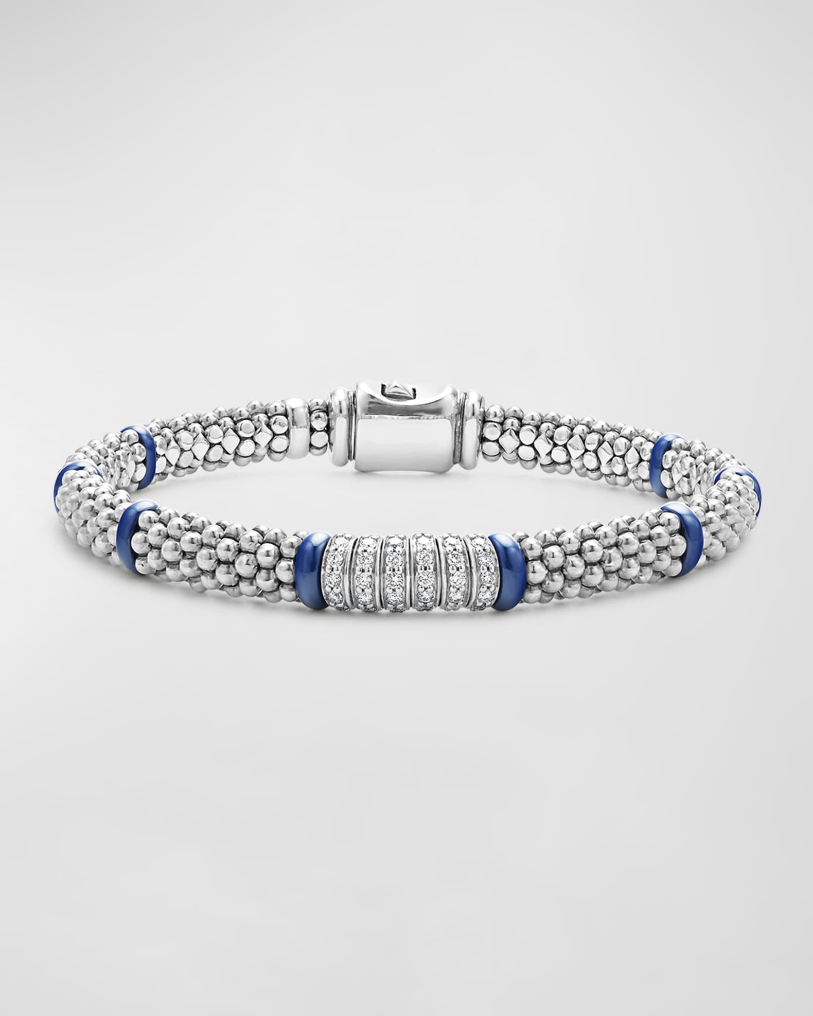 LAGOS Sterling Silver Six Station Diamond Caviar Bracelet