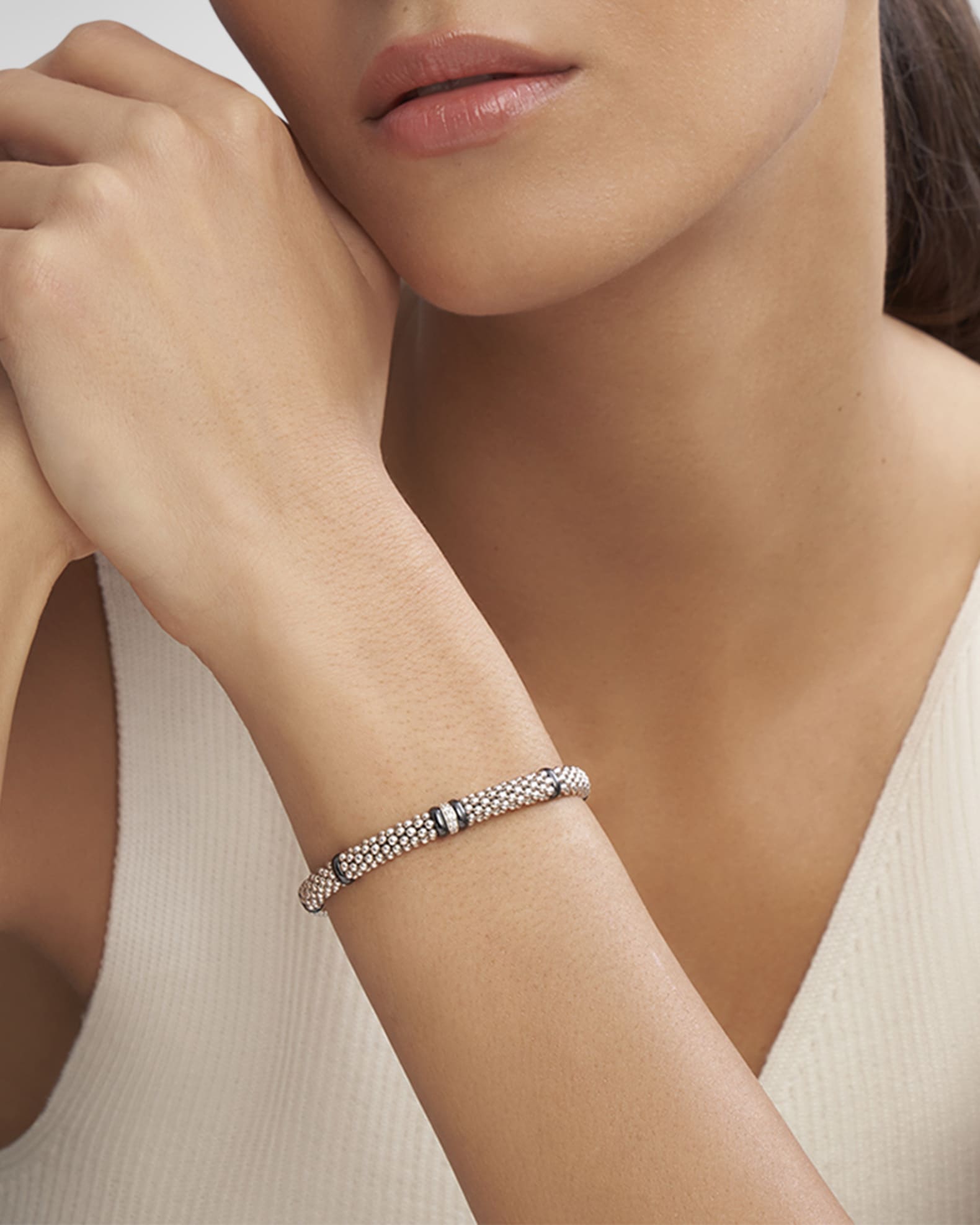 LAGOS Sterling Silver Black Caviar Diamond Bracelet Neiman Marcus