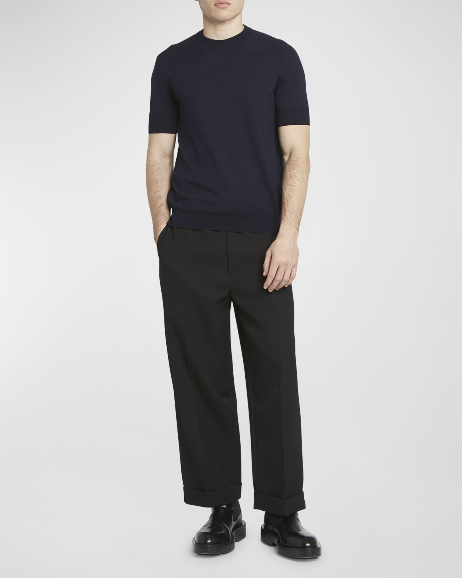 Jil Sander Men's Crewneck Virgin Wool Tee | Neiman Marcus
