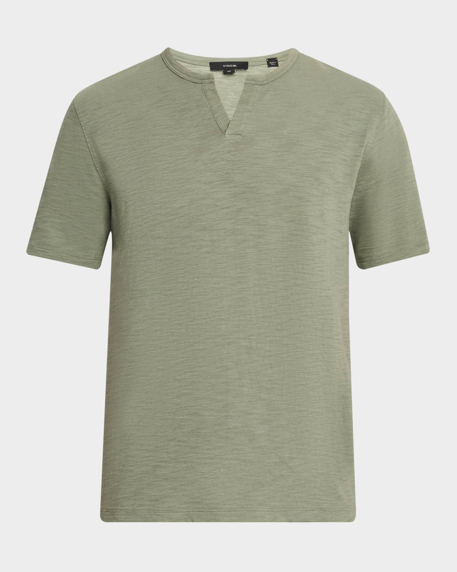 Men's Split-Neck Slub Cotton T-Shirt 0