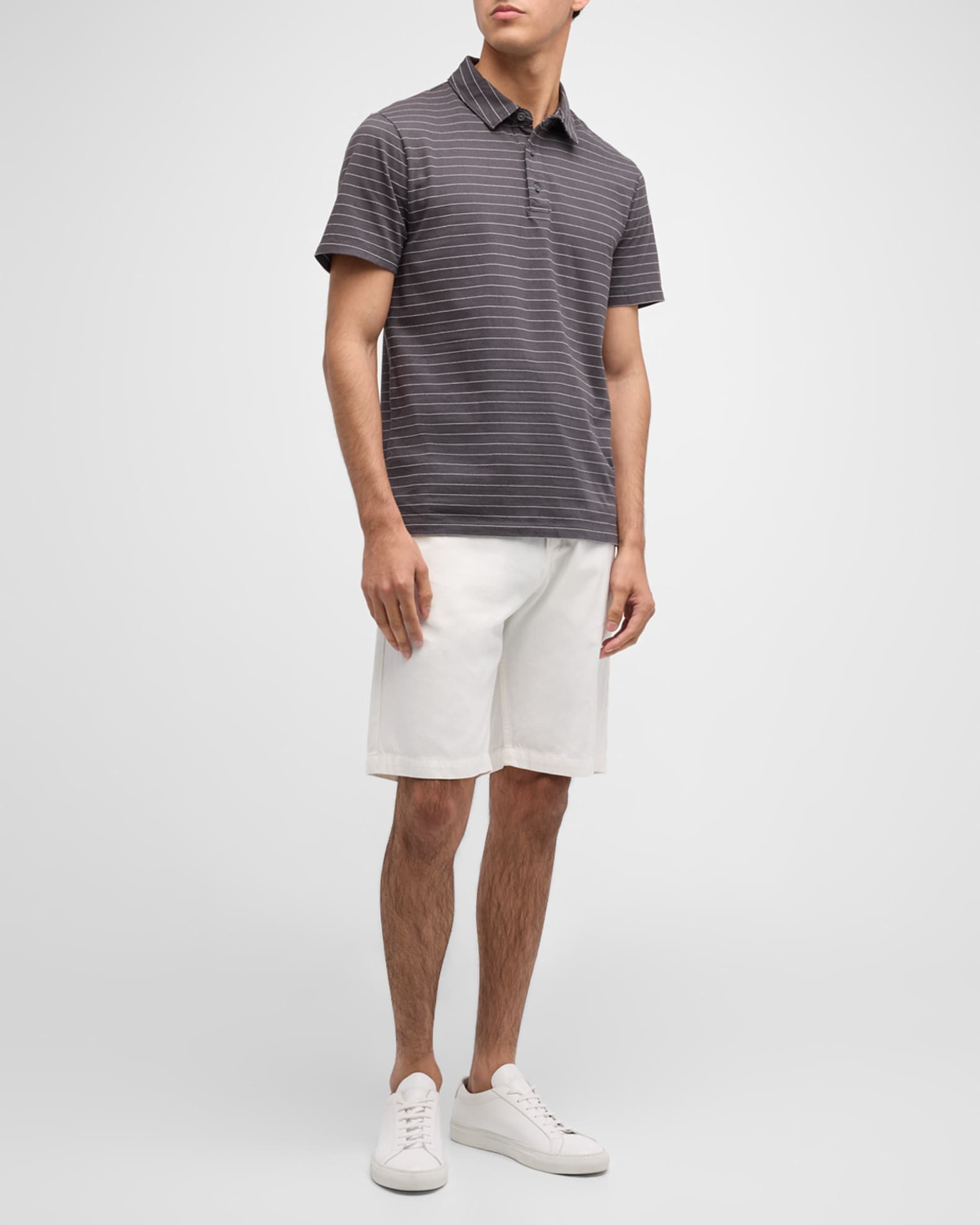 Vince Men's Garment-Dyed Fleck Stripe Polo Shirt | Neiman Marcus