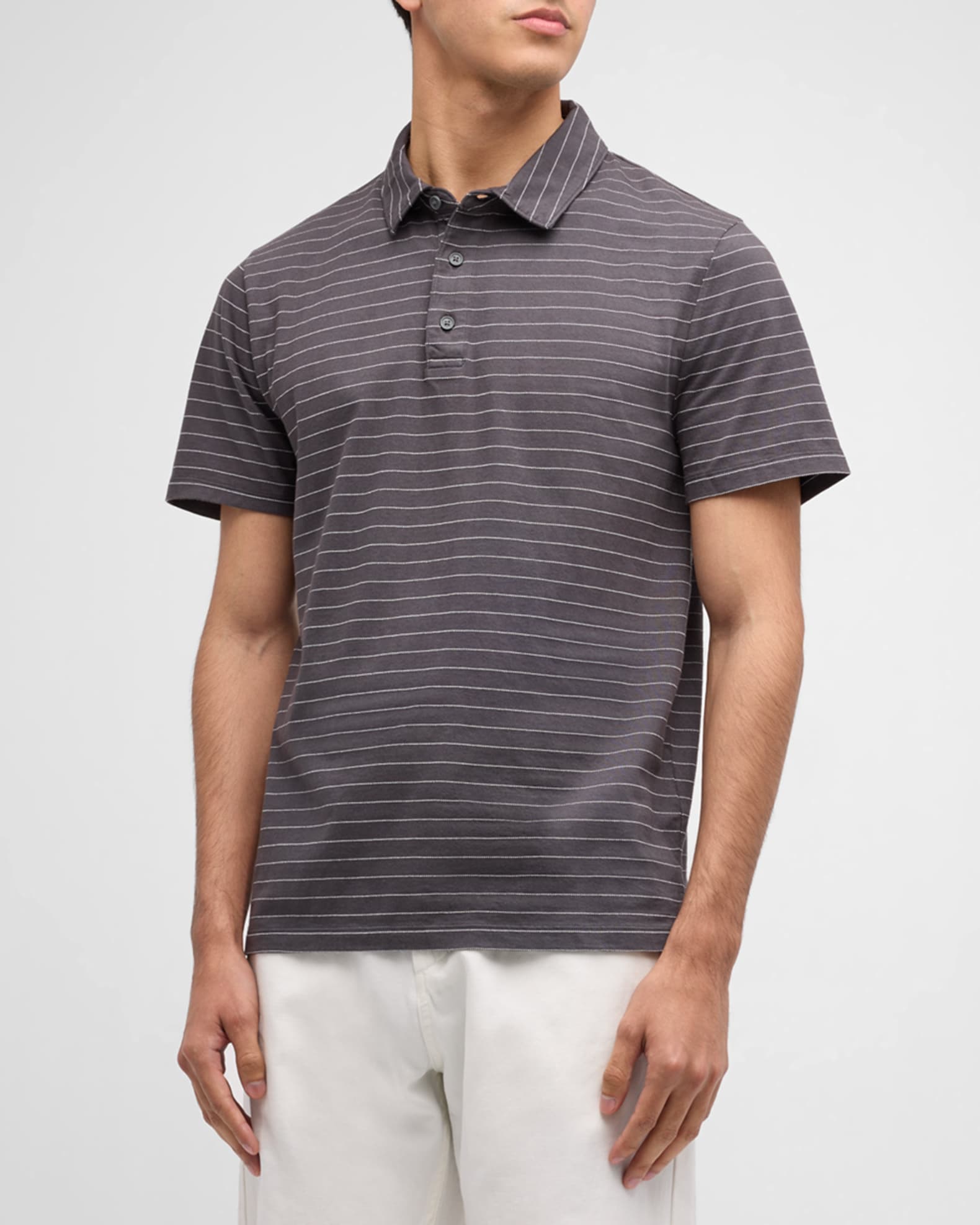 Vince Men's Garment-Dyed Fleck Stripe Polo Shirt