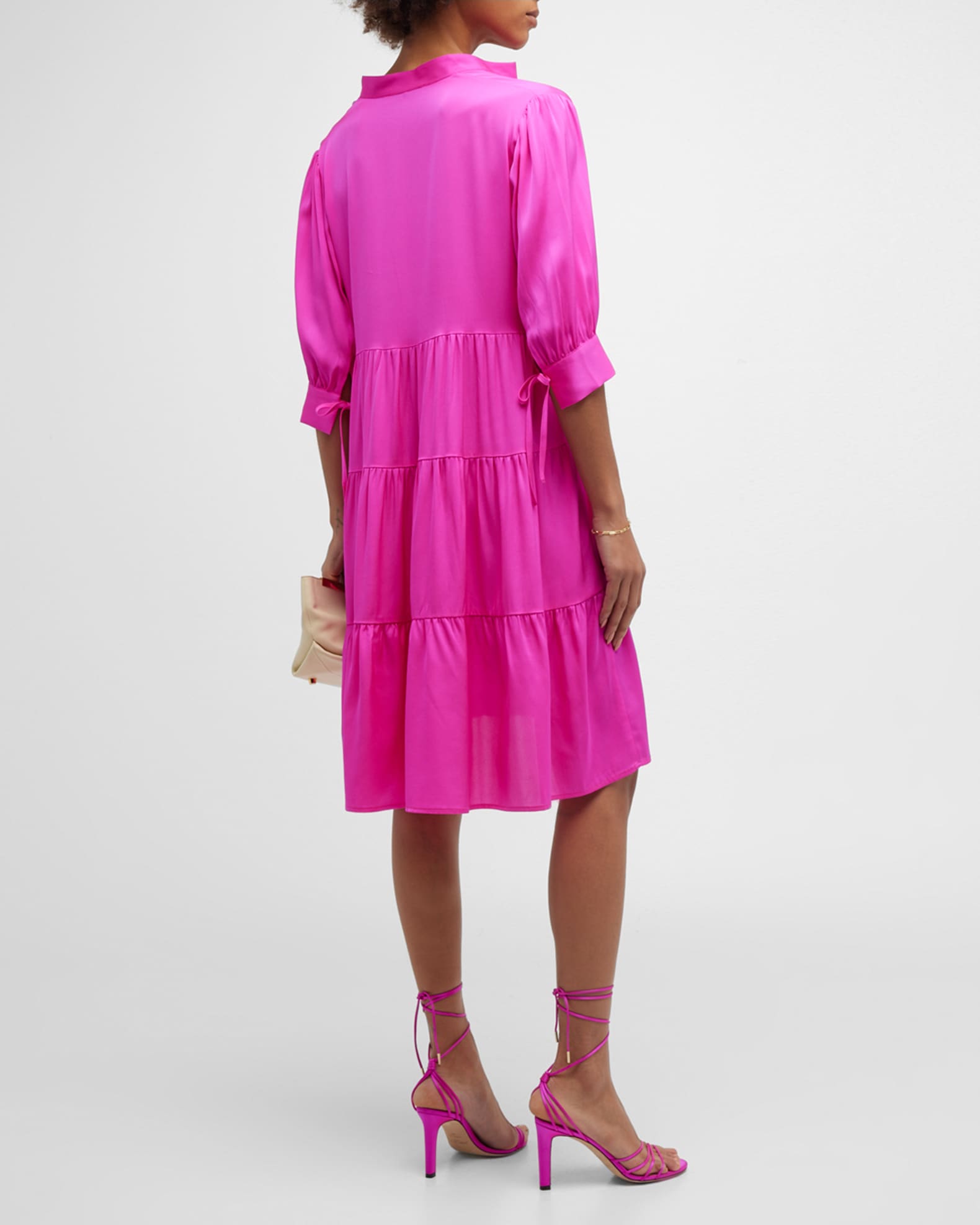 NOUVELLE SILK95FIVE Khaya Tiered 3/4-Sleeve Silk Dress | Neiman Marcus