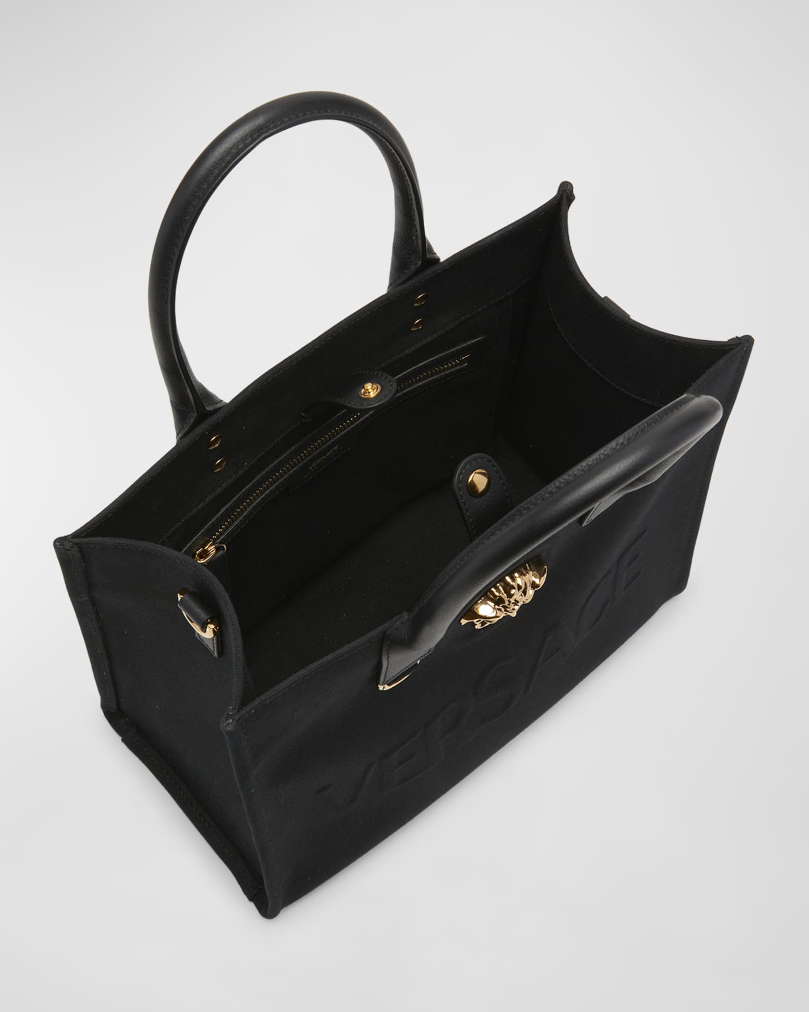 La Medusa Small Canvas Tote Bag in Black - Versace