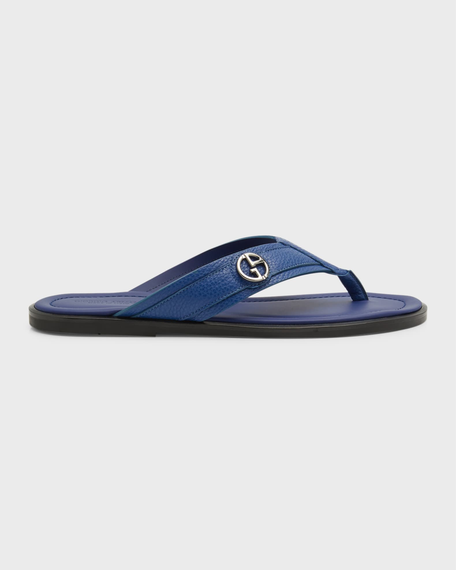 Giorgio Armani Men's GA-Logo Leather Flip Flops