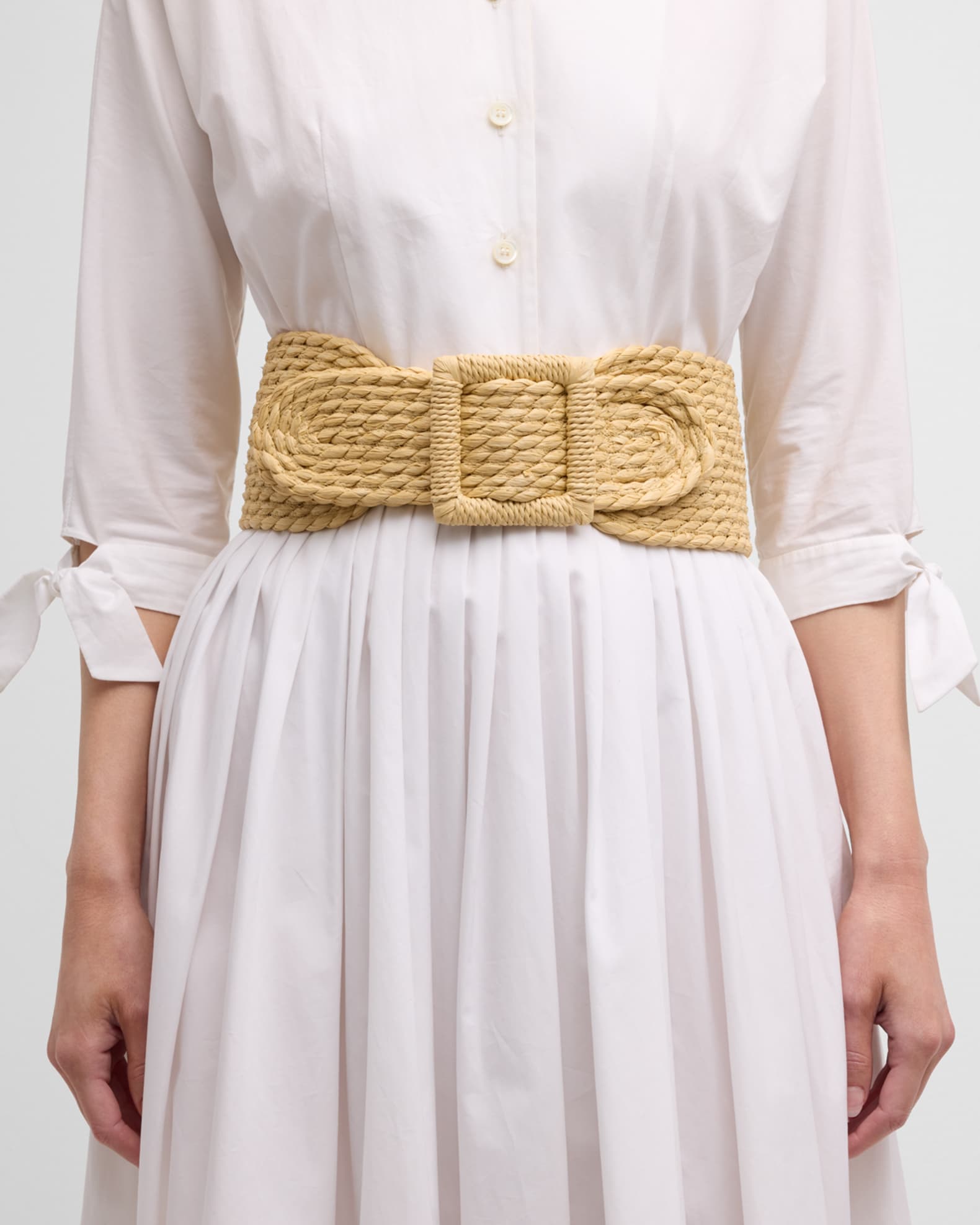 Carolina Herrera Raffia SquareBuckle Corset Belt Neiman Marcus