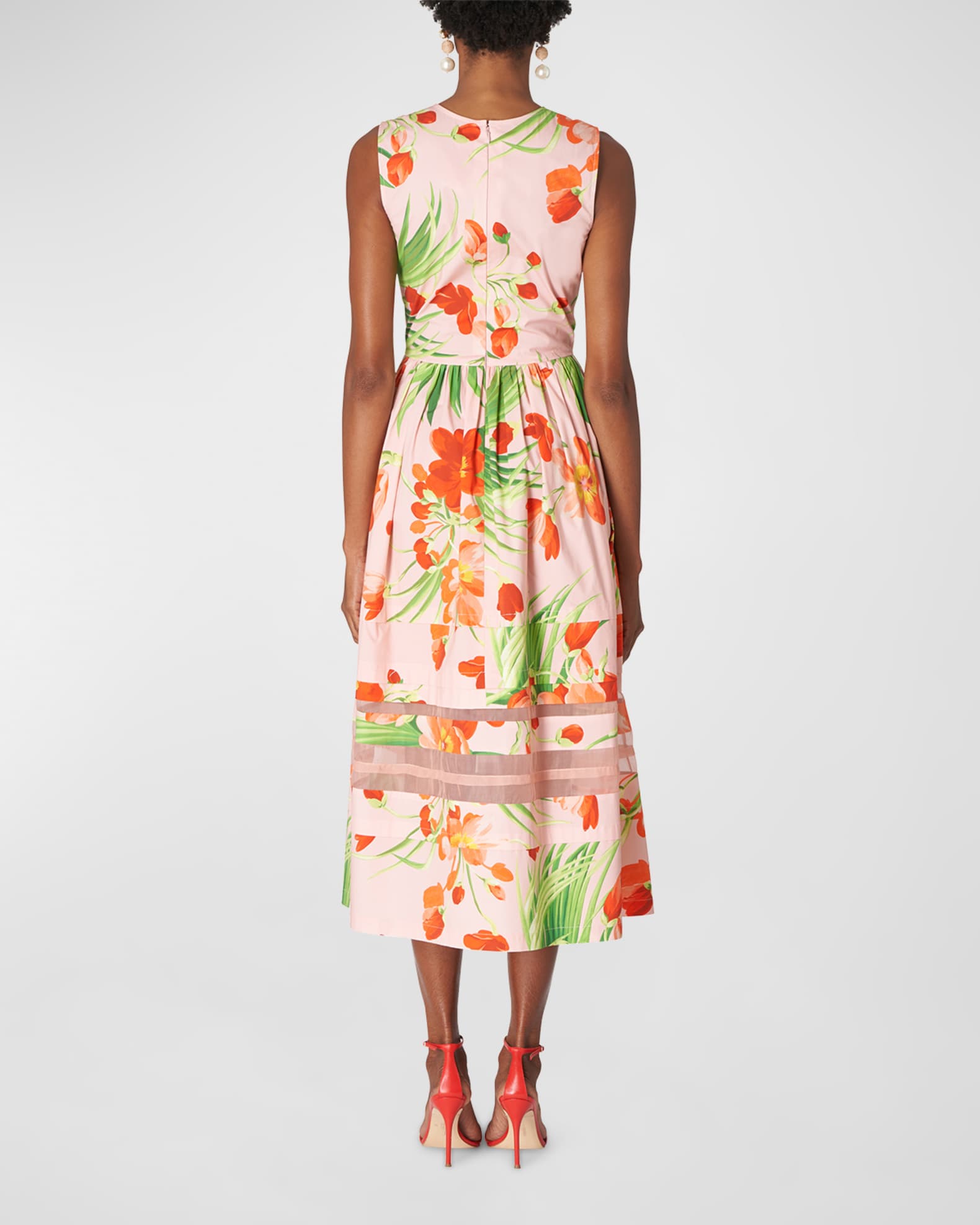 Carolina Herrera Floral-Print Midi Dress with Organza Detail | Neiman ...