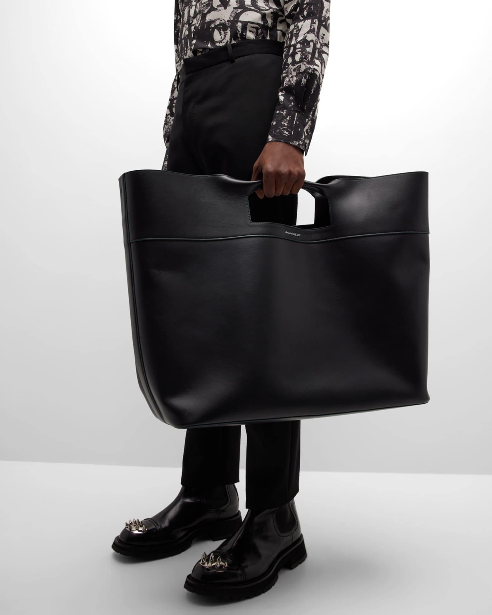 Alexander McQueen Men s Square Bow Leather Tote Bag Neiman Marcus