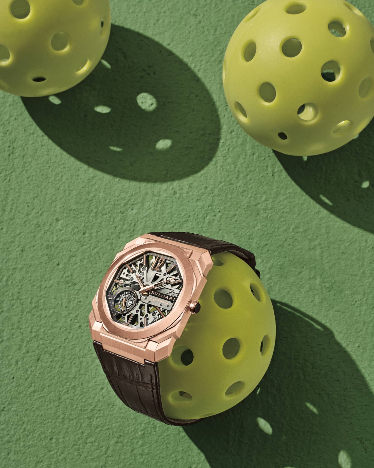 40mm Rose Gold Octo Finissimo Skeleton Watch with Alligator Strap, Brown 1