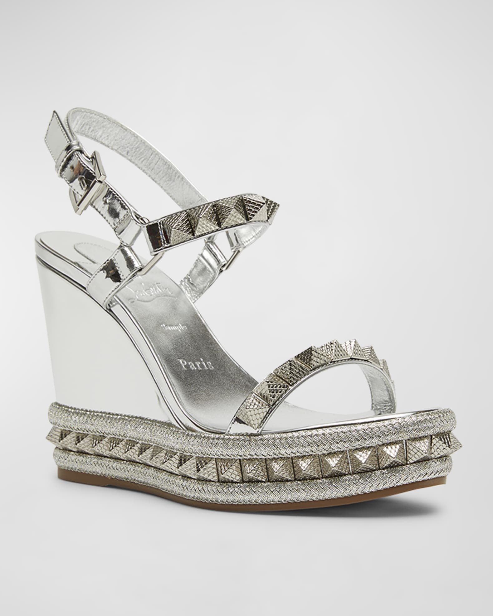 Christian Louboutin Pyraclou Metallic Spike Wedge Sandals