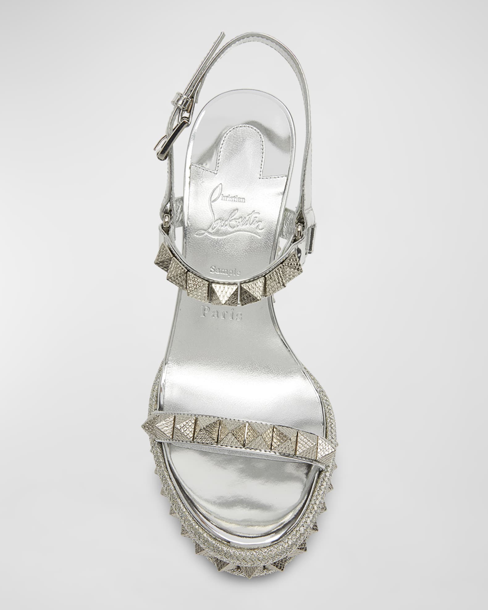 Christian Louboutin Pyraclou Metallic Spike Wedge Sandals
