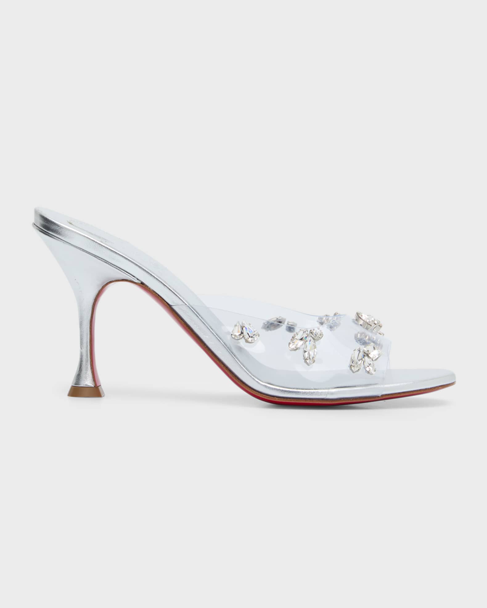 Degraqueen Crystal Transparent Red Sole Mule Sandals