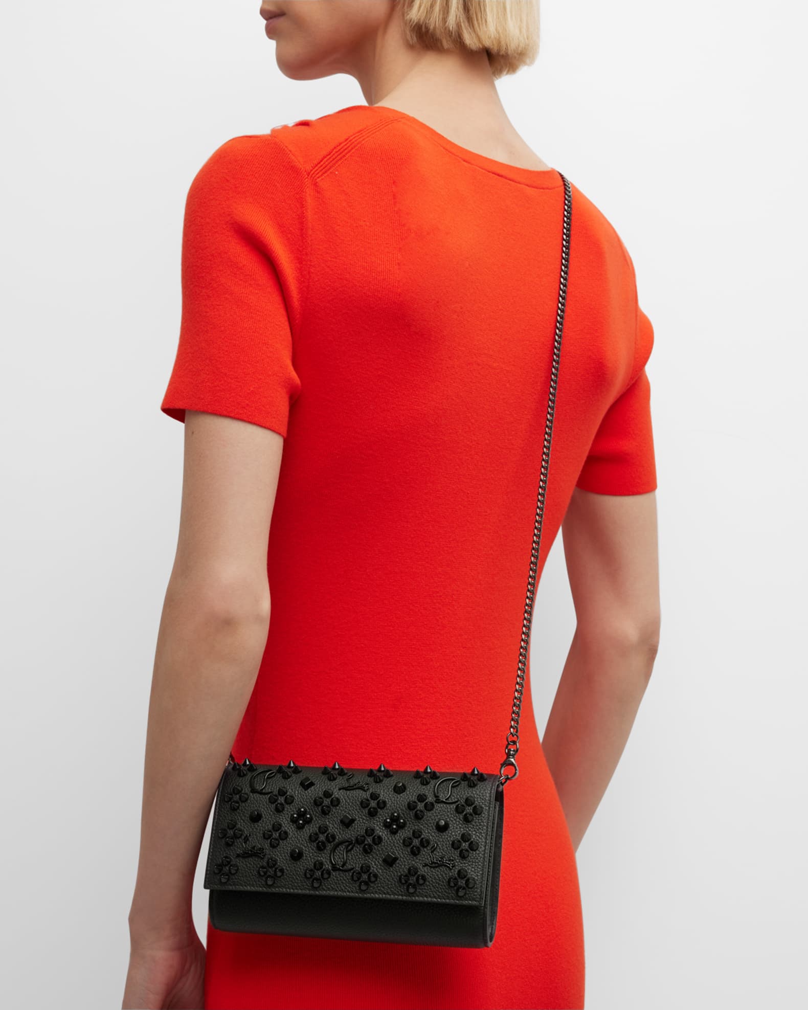 【関税負担】 CHRISTIAN LOUBOUTIN PALOMA CHAIN SHOULDER Red Paloma embellished patent-leather shoulder bag