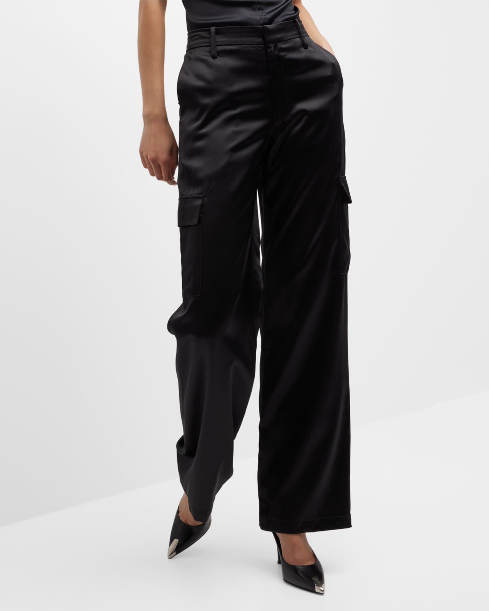 SPRWMN Baggy Low-Rise Silk Cargo Pants | Neiman Marcus