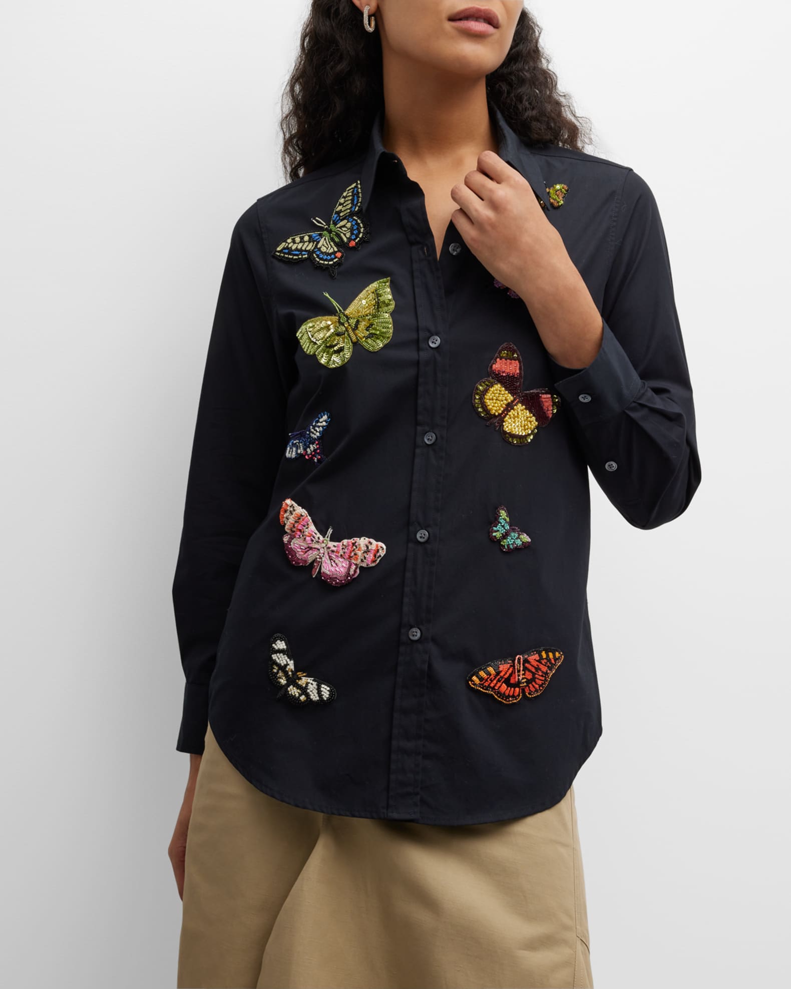 Indigo Swallowtail Butterfly Embroidery 908 T-shirt