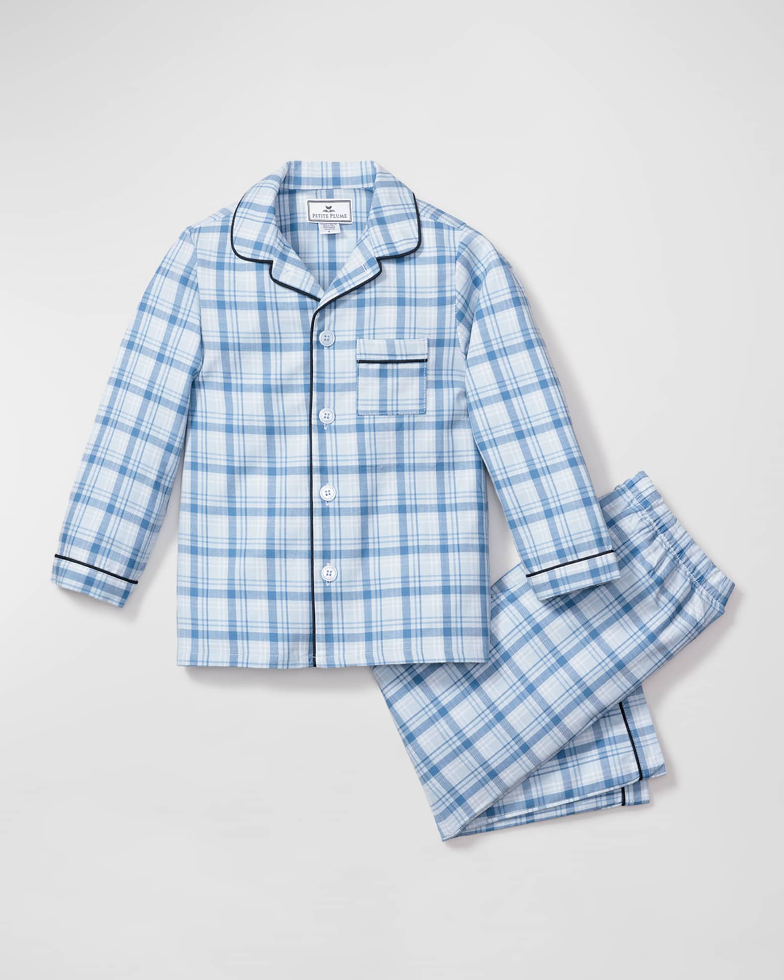 Petite Plume Kid's Seafarer Tartan Pajama 2-Piece Set, Size 6M-14