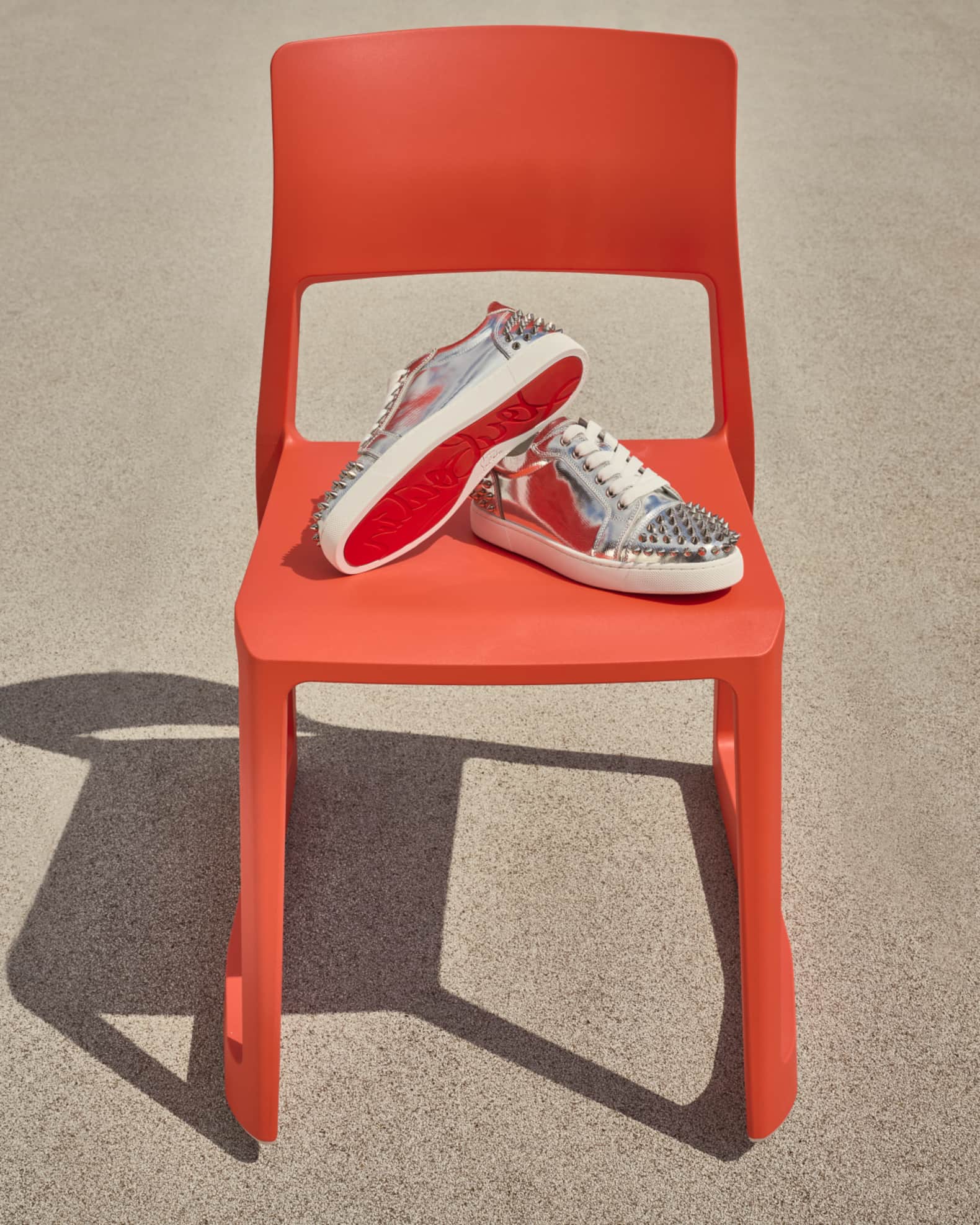 Vieira 2 - Low-top sneakers - Glittered calf leather and spikes - Silver -  Christian Louboutin