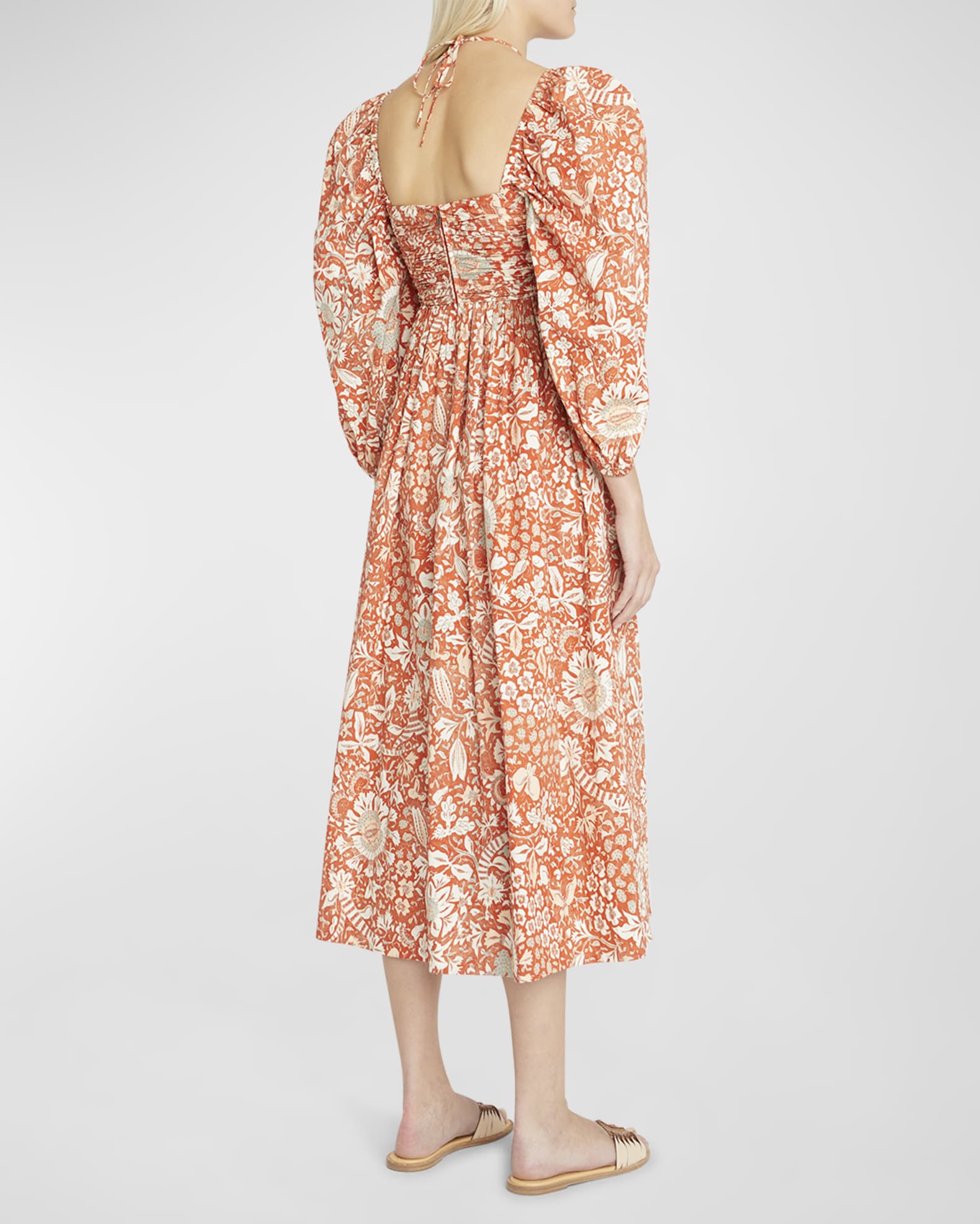 Ulla Johnson Alessa Puff-Sleeve Floral Poplin Cutout Midi Dress ...