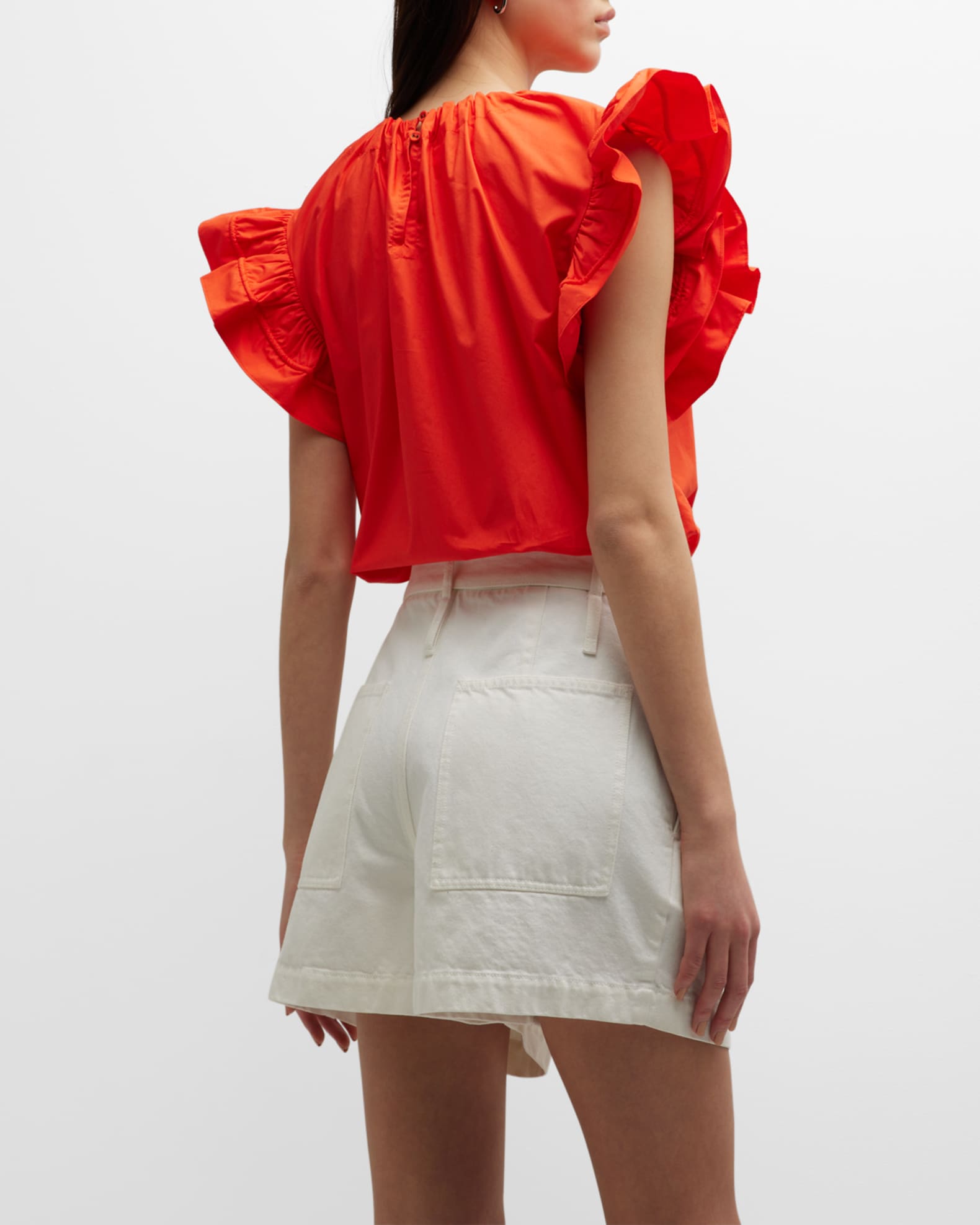 Ulla Johnson Elora Ruffle-Sleeve Cotton Poplin Top | Neiman Marcus