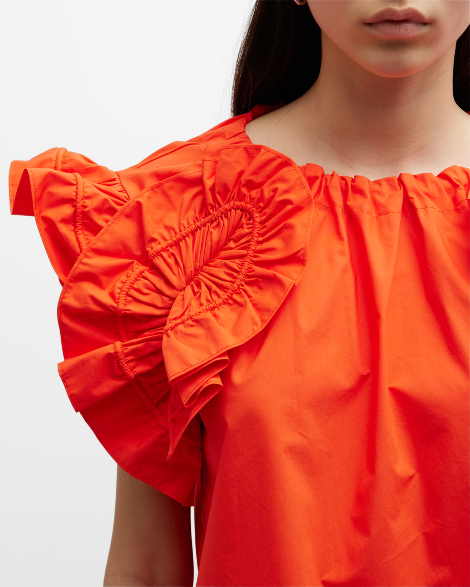 Ulla Johnson Elora Ruffle-Sleeve Cotton Poplin Top | Neiman Marcus