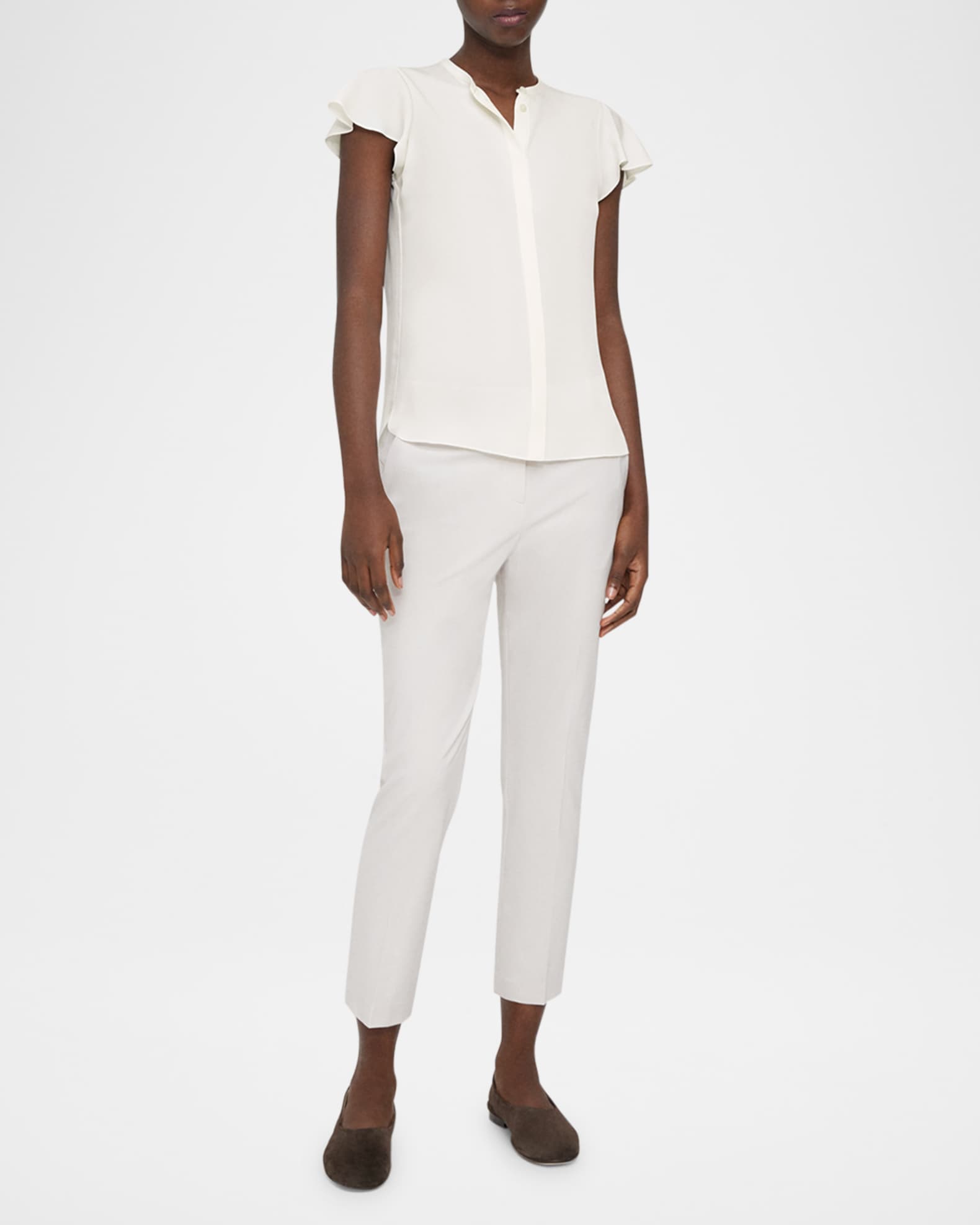 Ruffle-Sleeve Silk Button-Front Top 1