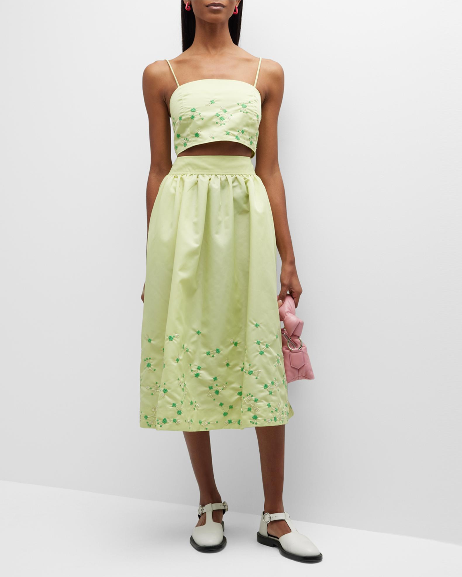 Ganni Floral Embroidered Crop Top | Neiman Marcus
