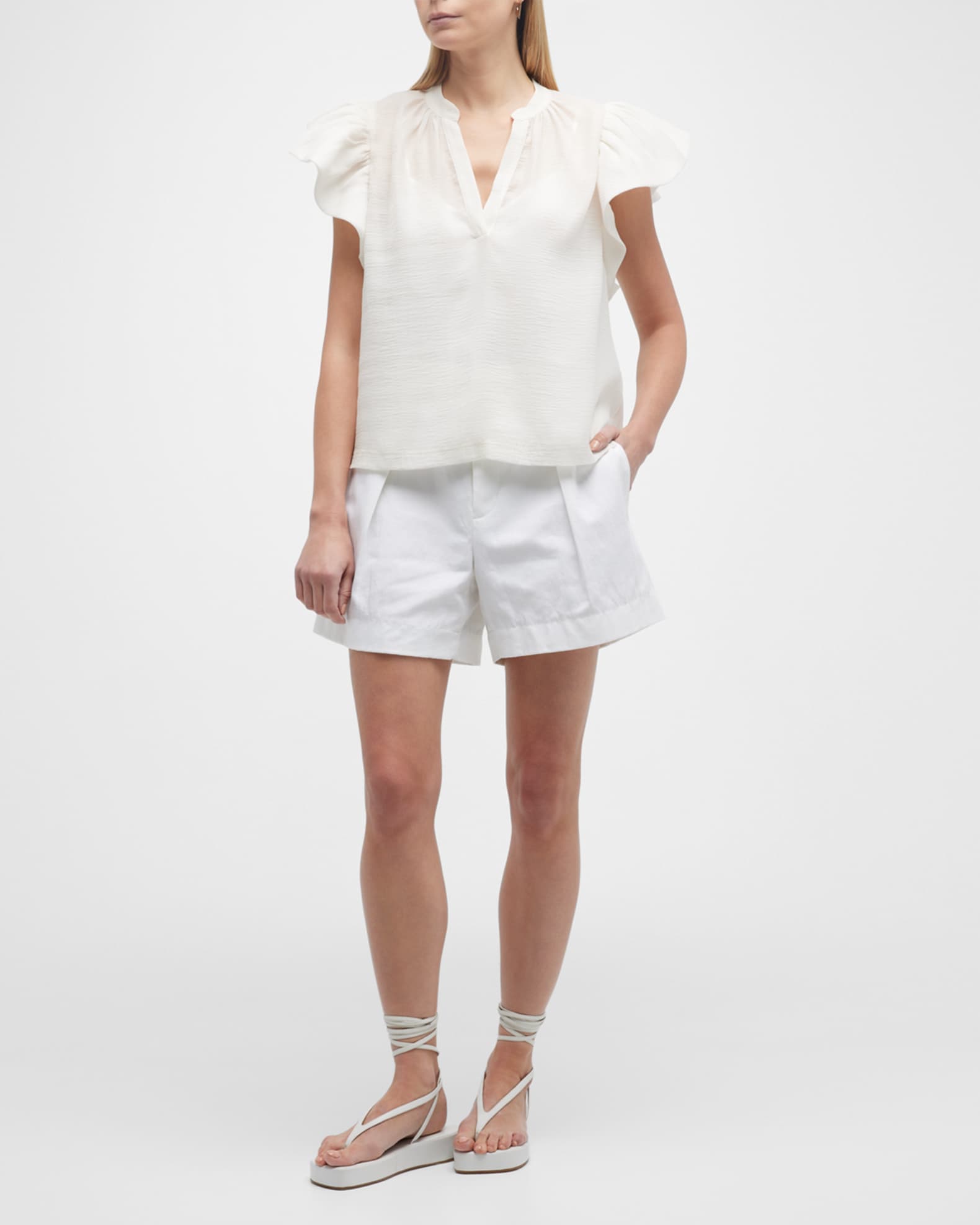 SIMKHAI Ayme Organdy Ruffle-Sleeve Top | Neiman Marcus