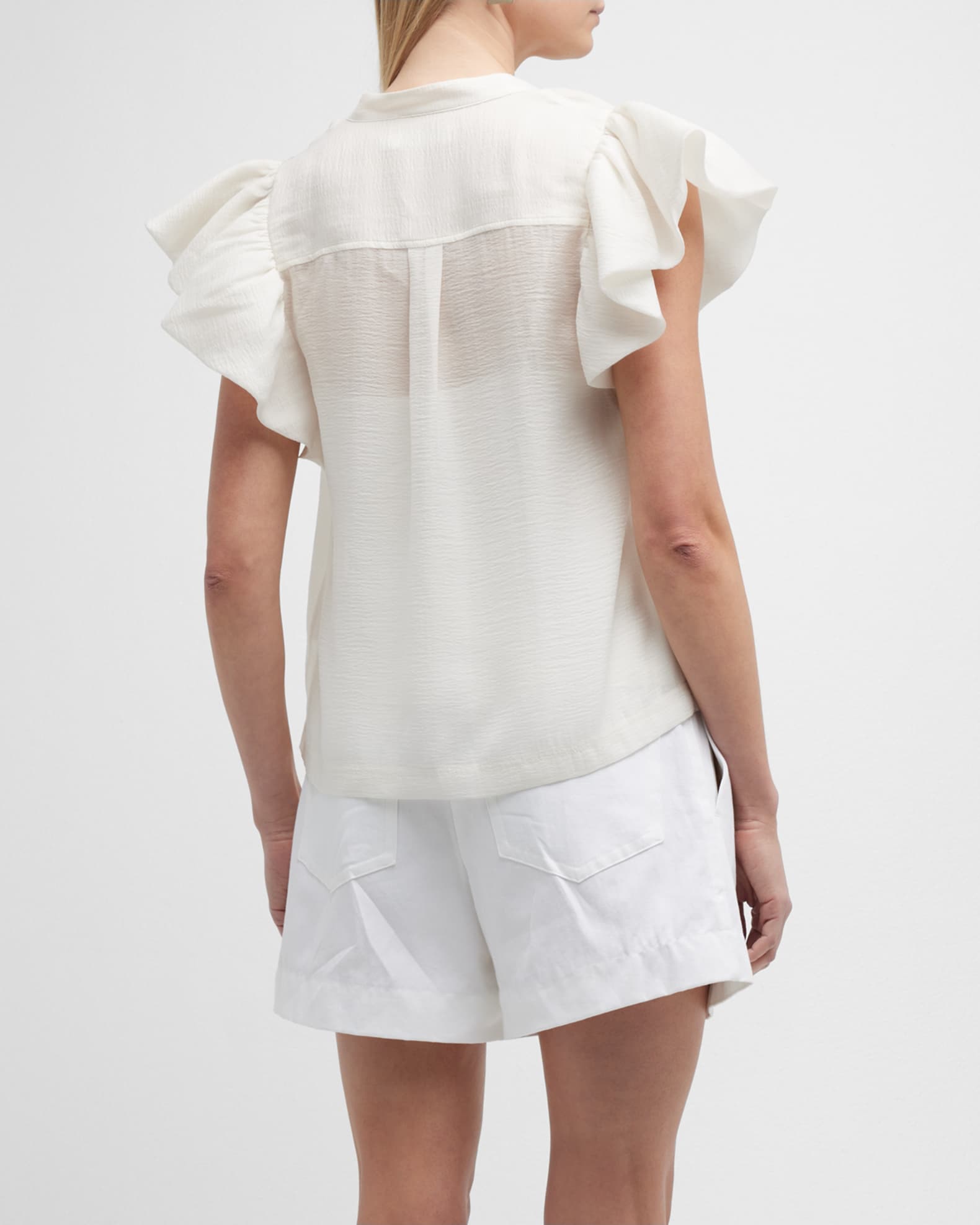 SIMKHAI Ayme Organdy Ruffle-Sleeve Top | Neiman Marcus