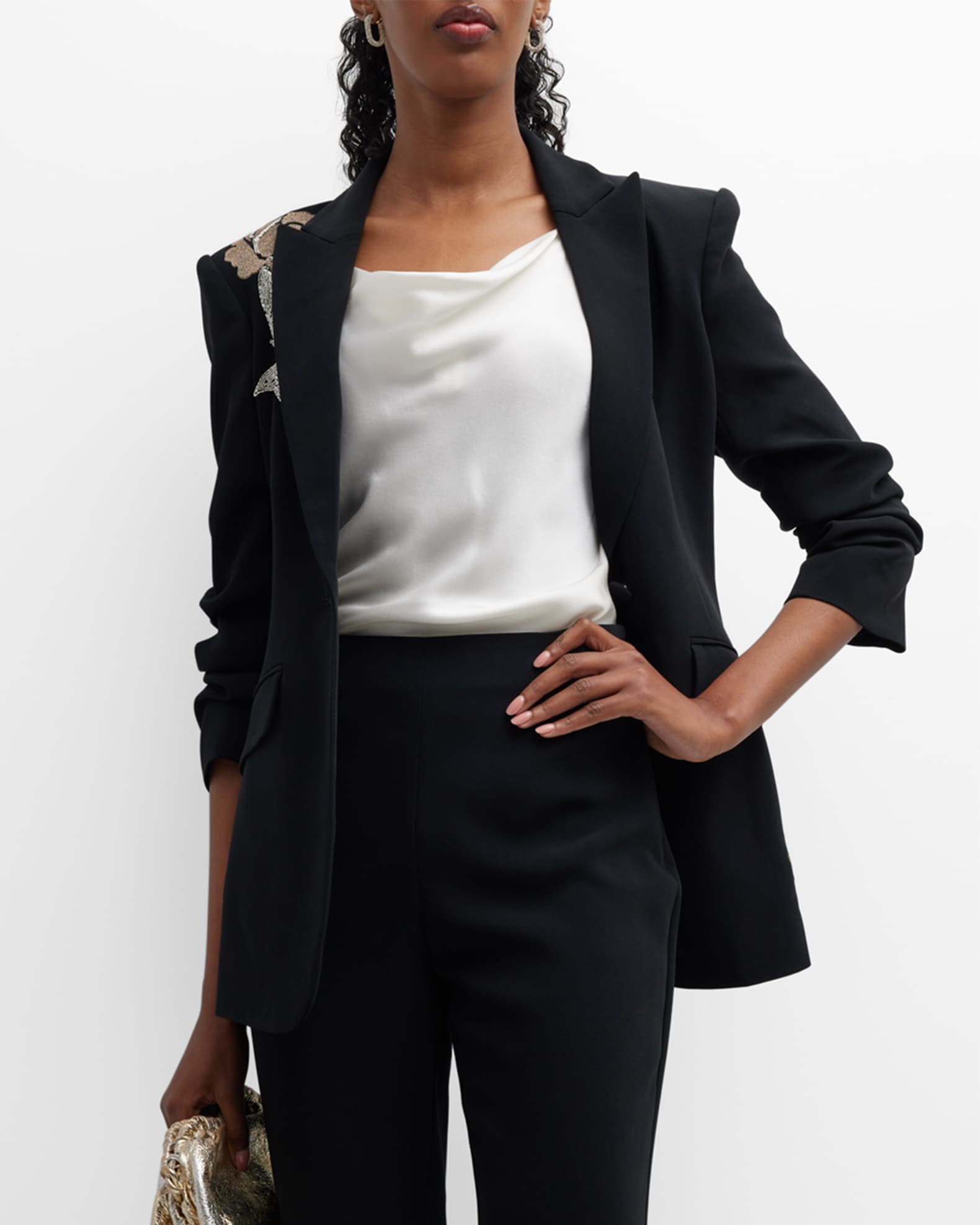 Eva Rose-Embellished Crepe Blazer 1