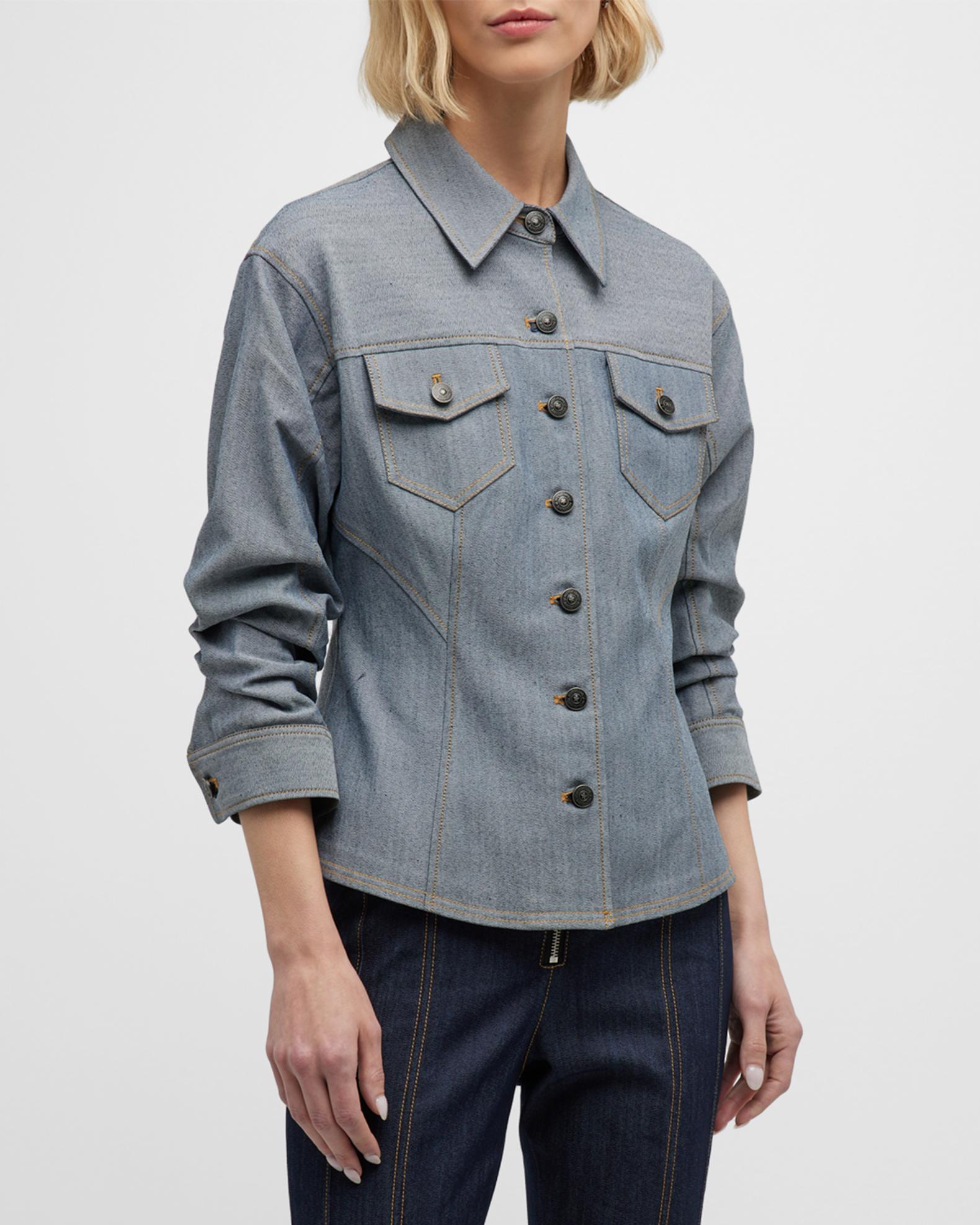 Cinq a Sept Canyon Reverse Denim Scrunched-Sleeve Jacket | Neiman Marcus