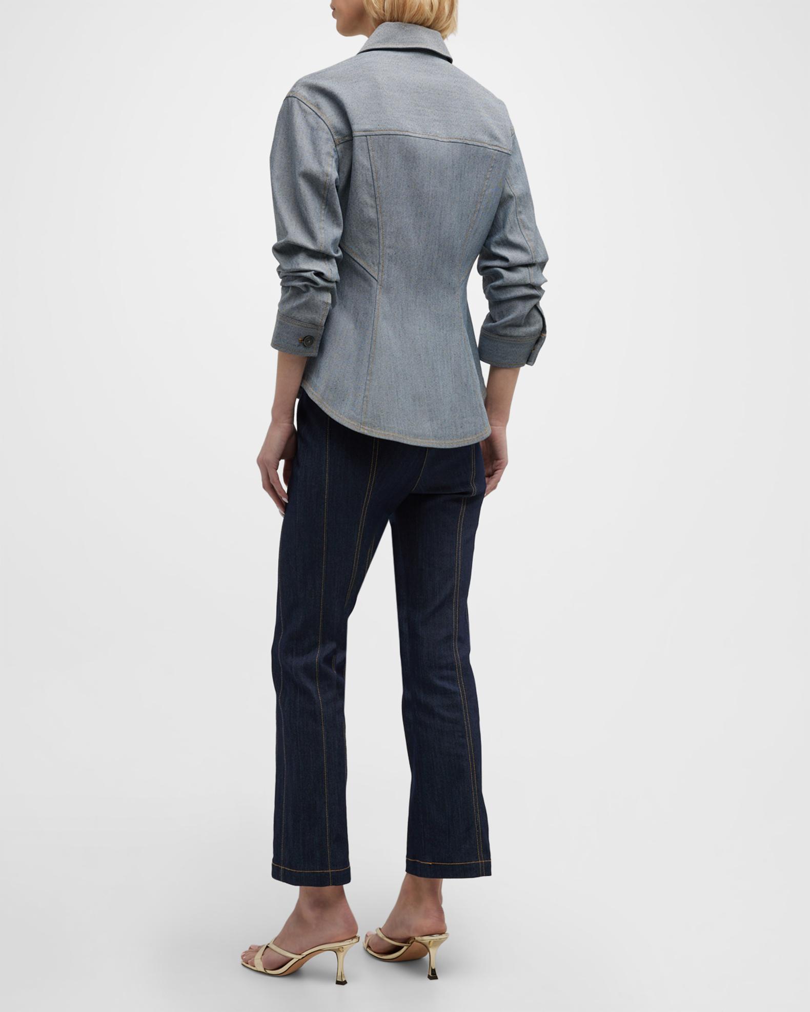Cinq a Sept Canyon Reverse Denim Scrunched-Sleeve Jacket | Neiman Marcus