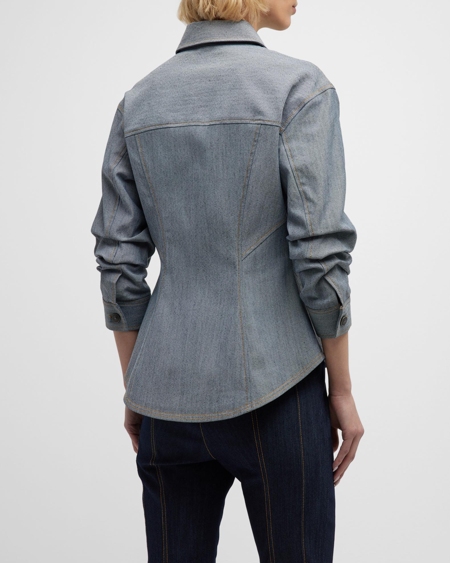 Cinq a Sept Canyon Reverse Denim Scrunched-Sleeve Jacket | Neiman Marcus