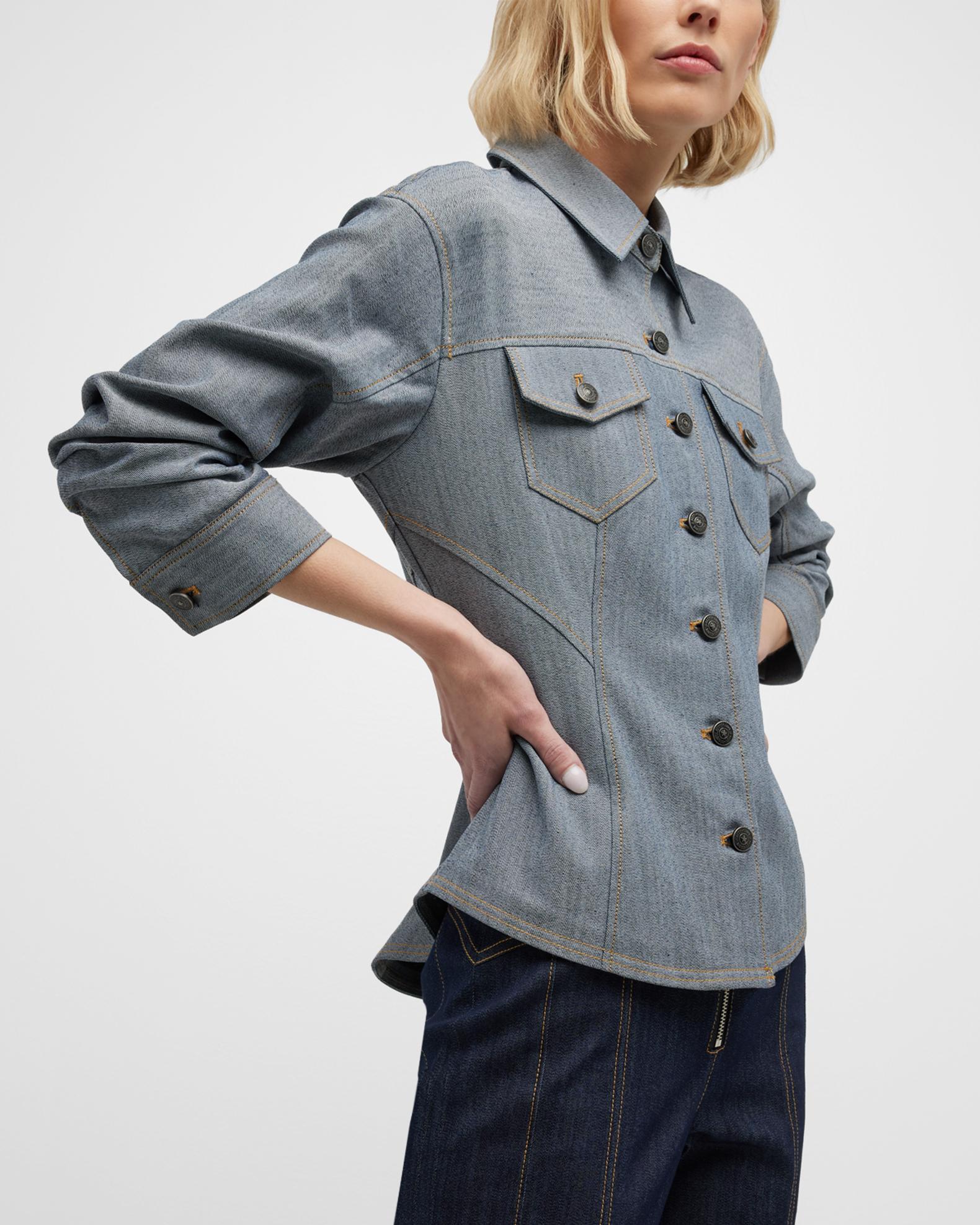 Cinq a Sept Canyon Reverse Denim Scrunched-Sleeve Jacket | Neiman Marcus