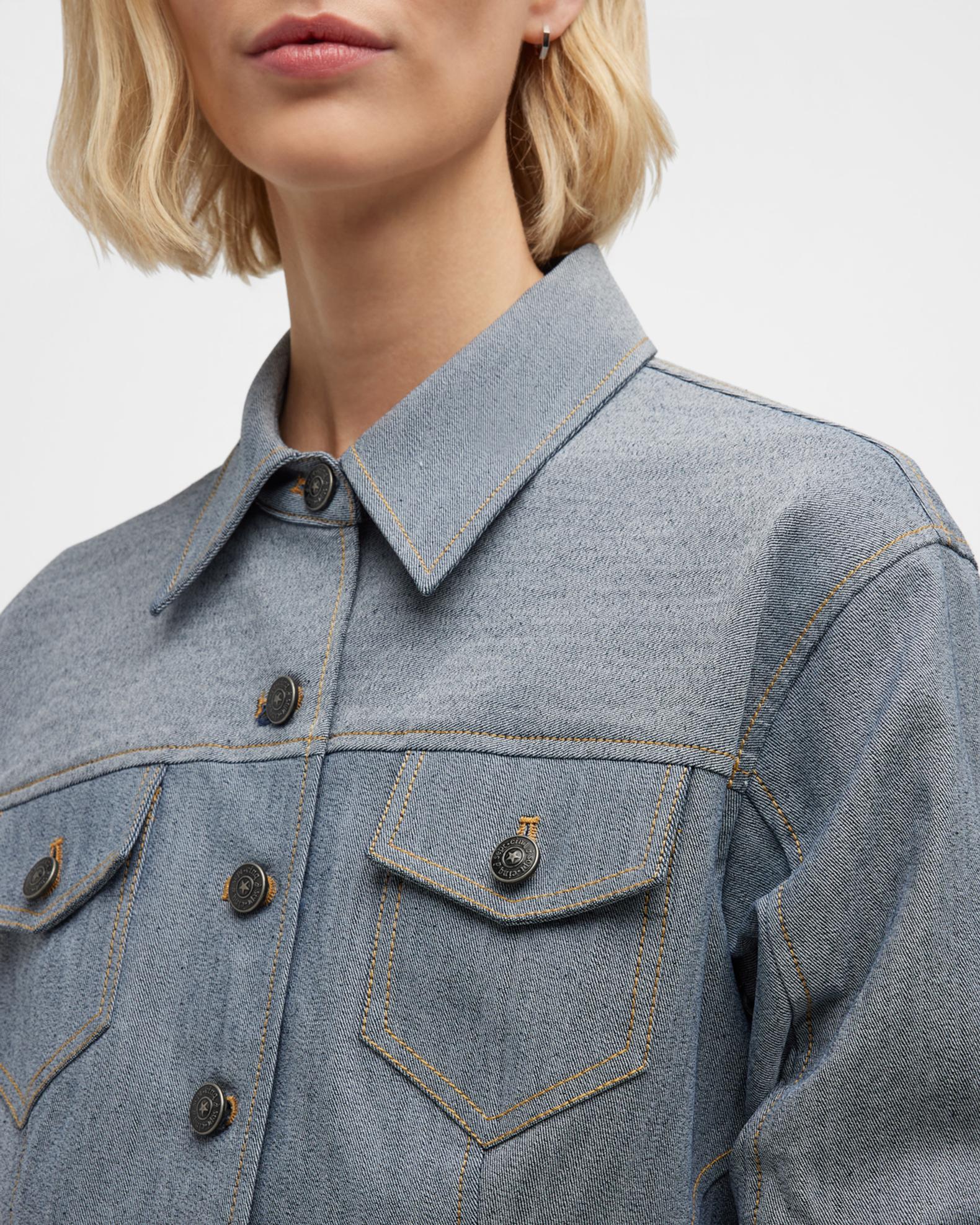 Cinq a Sept Canyon Reverse Denim Scrunched-Sleeve Jacket | Neiman Marcus