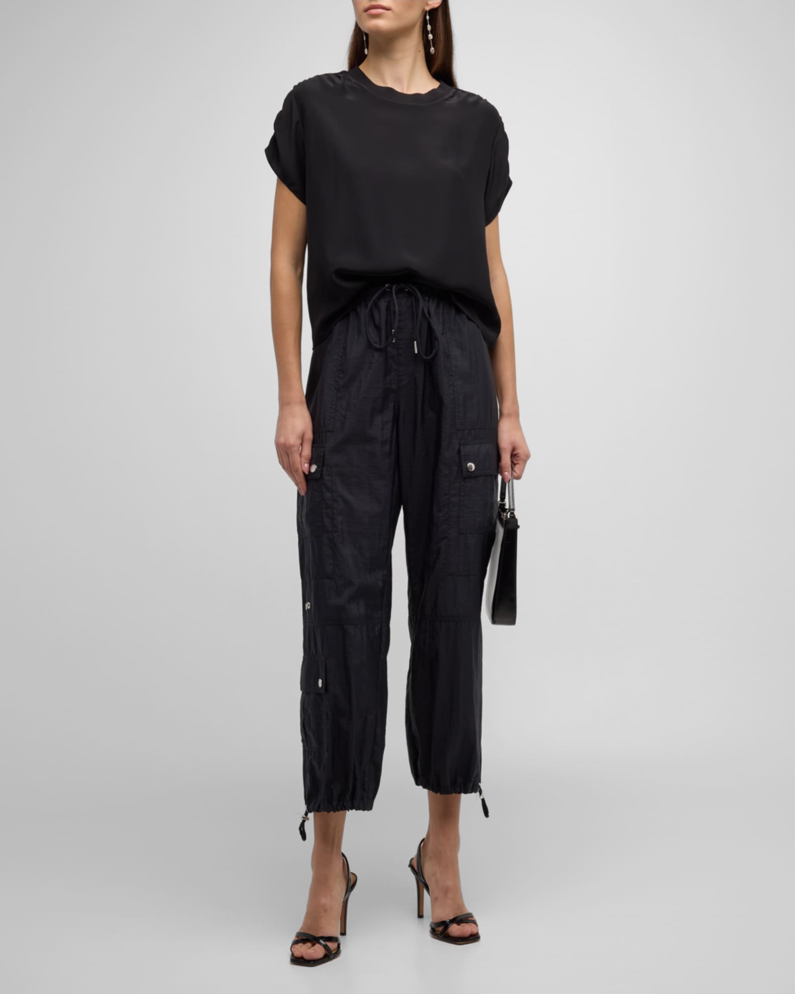 Lorainne Short Ruched-Sleeve Silk Top 1