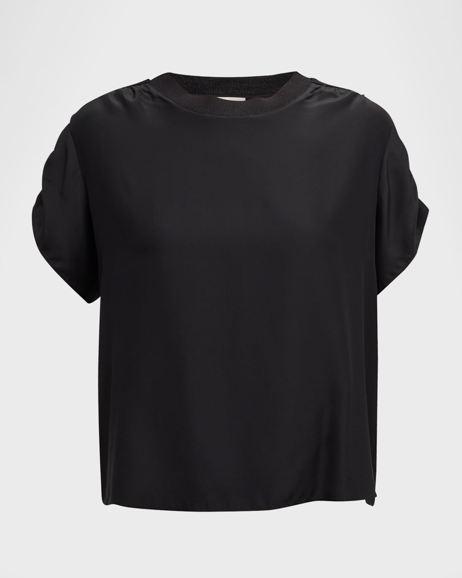 Lorainne Short Ruched-Sleeve Silk Top 0