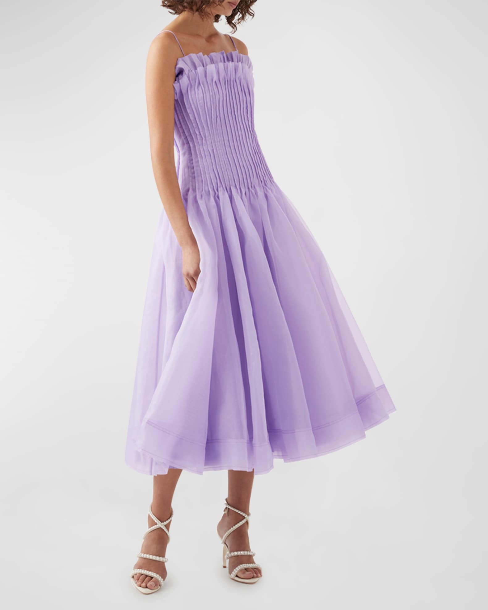 Aje Horizon Pintucked Organza Midi Dress | Neiman Marcus