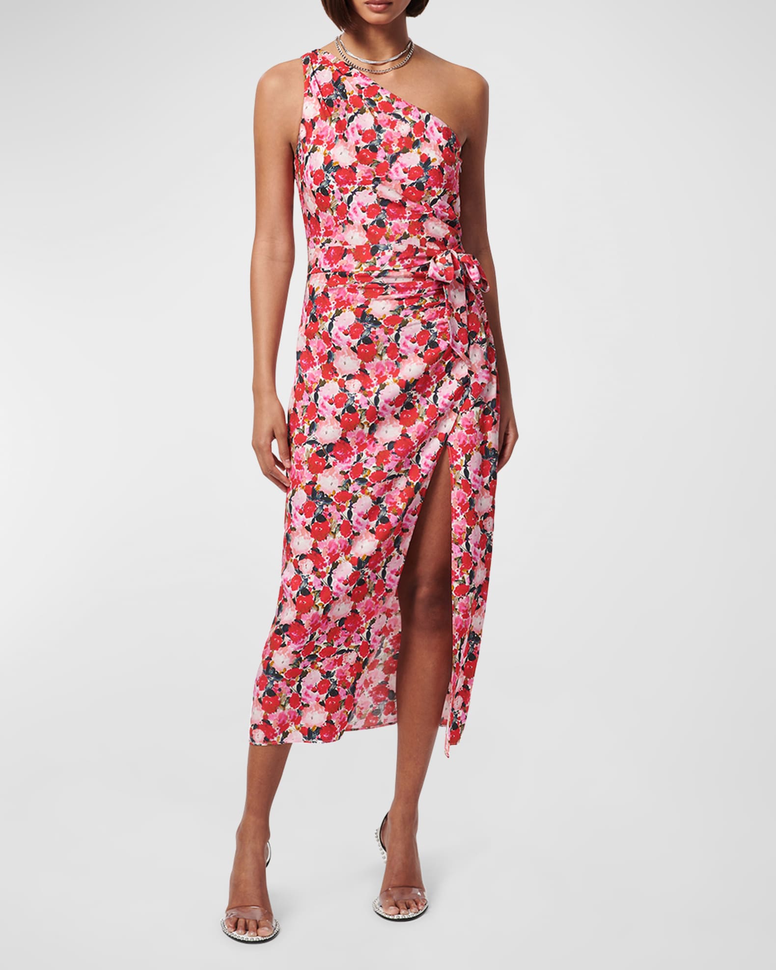 Cami NYC Nanu One Shoulder Faux Wrap Midi Dress Hyper Blossom