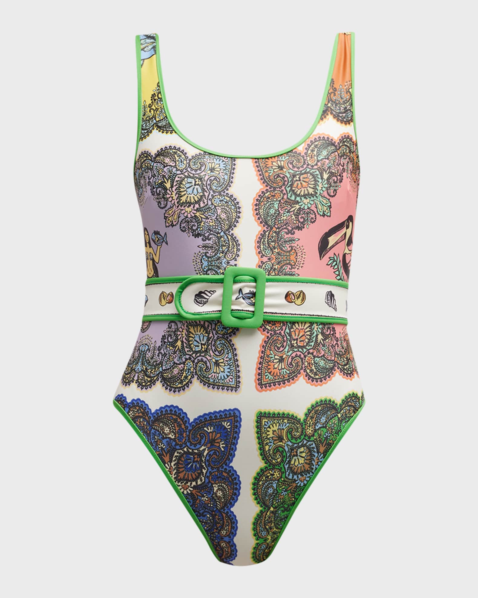 ALEMAIS Trippy Troppo Belted One-Piece Swimsuit | Neiman Marcus